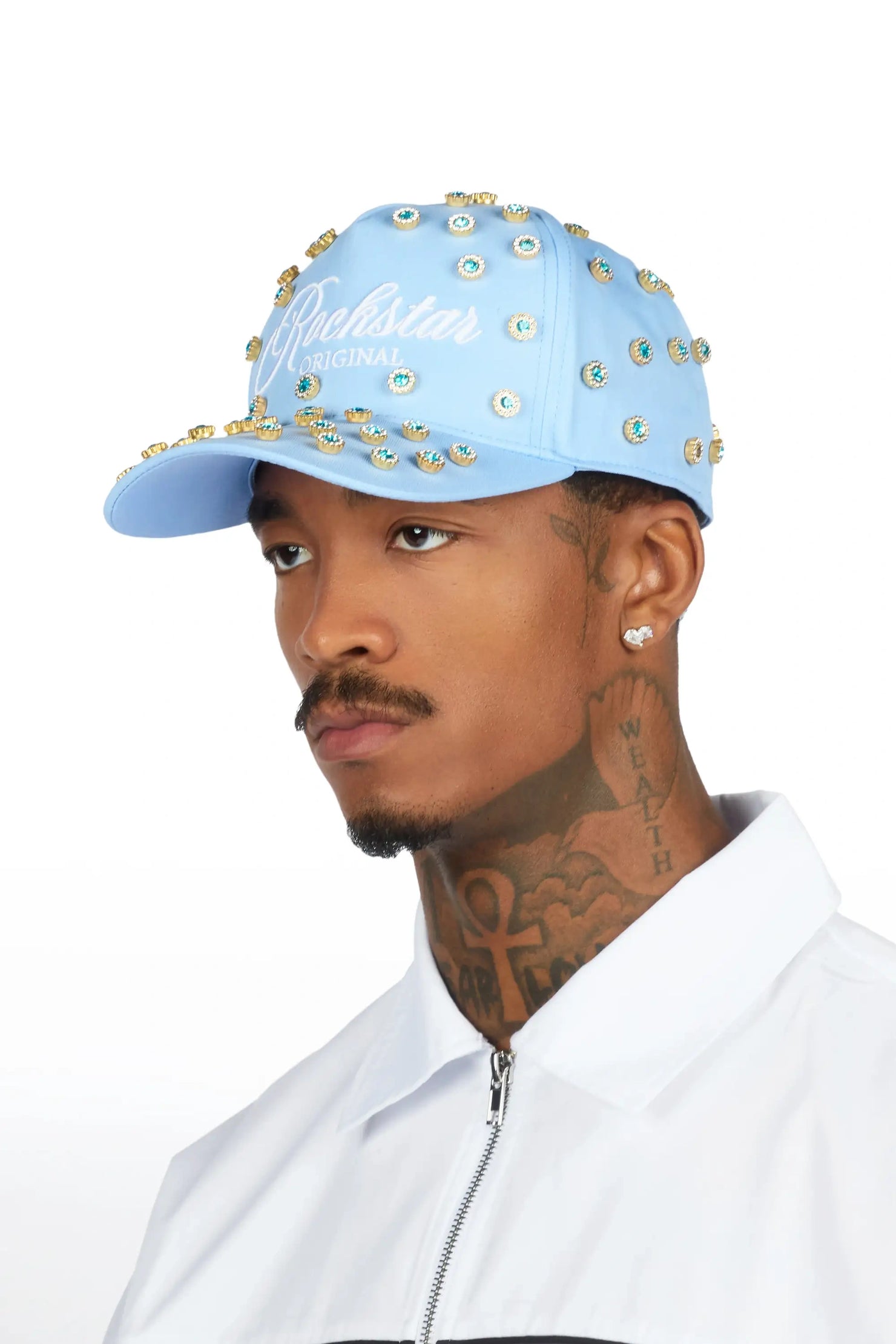 Roma Baby Blue Rhinestone Trucker Hat