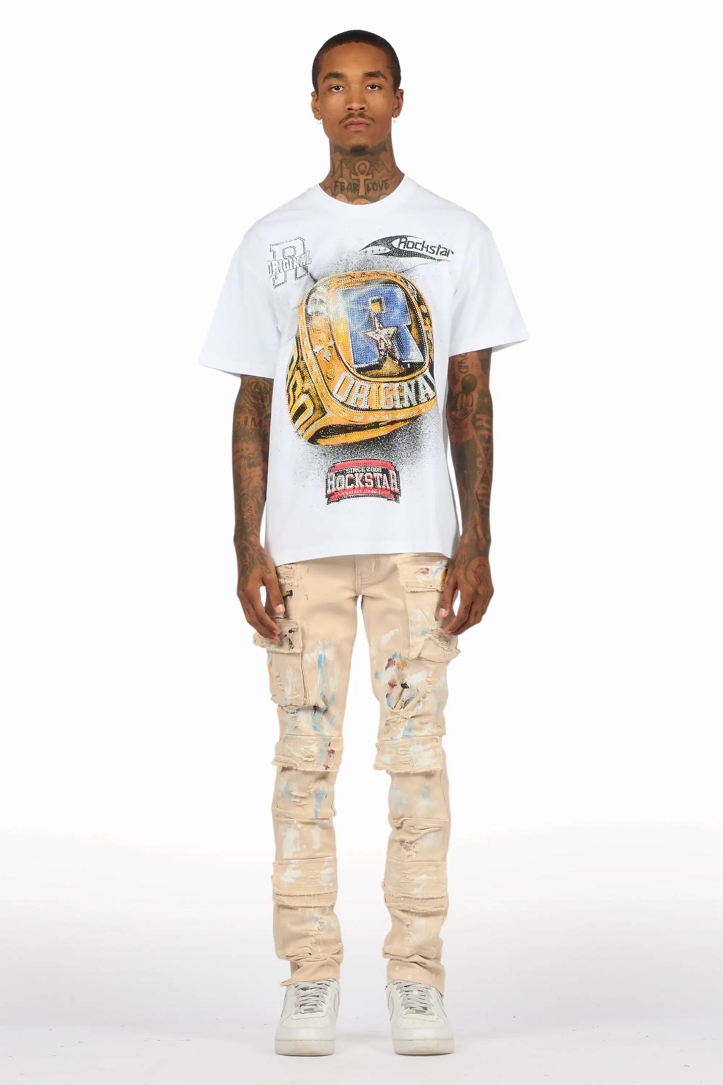 Orien Beige Painter Skinny Fit Jean