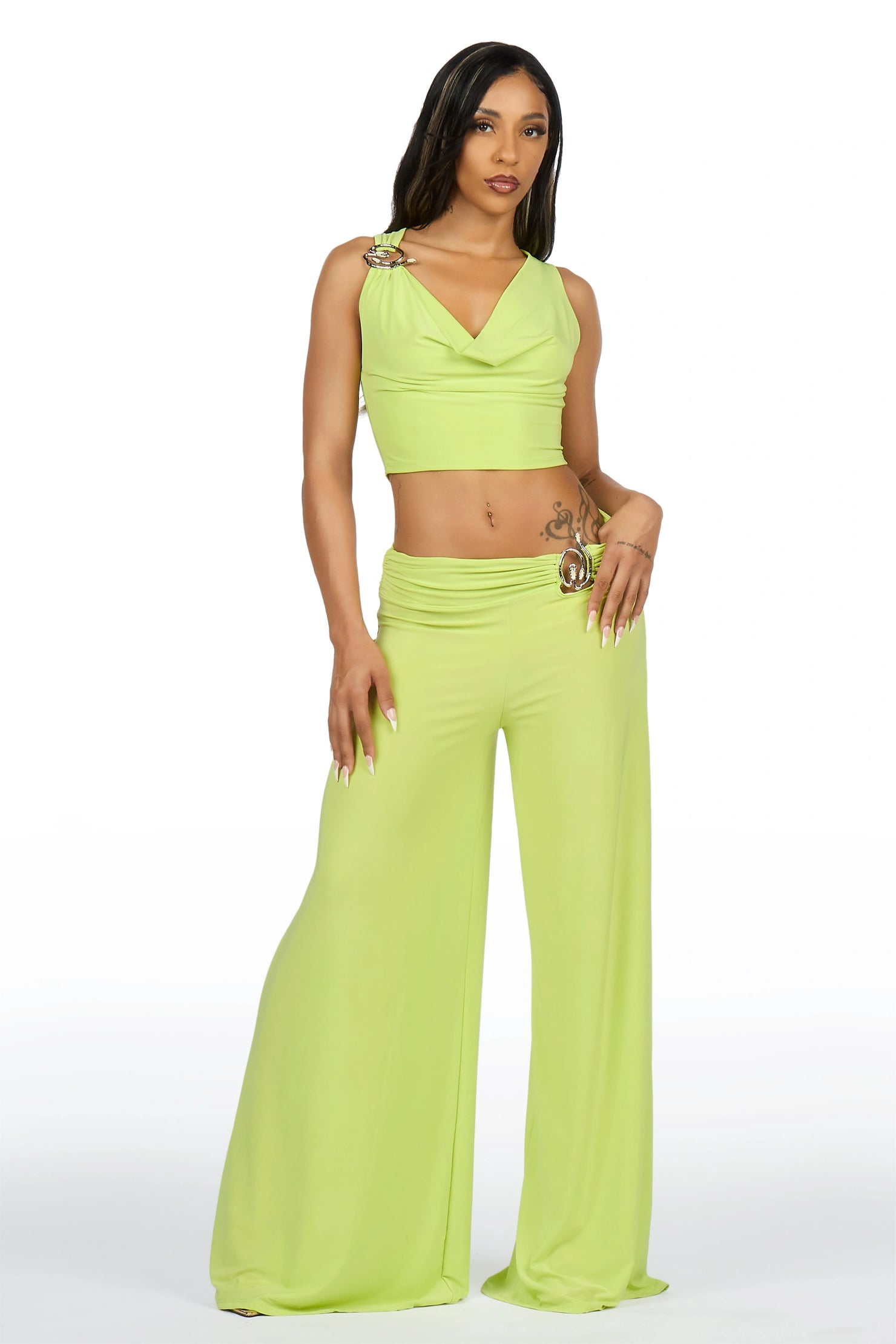 Eye-Catching Citrus 2 pc Halter Pant Set
