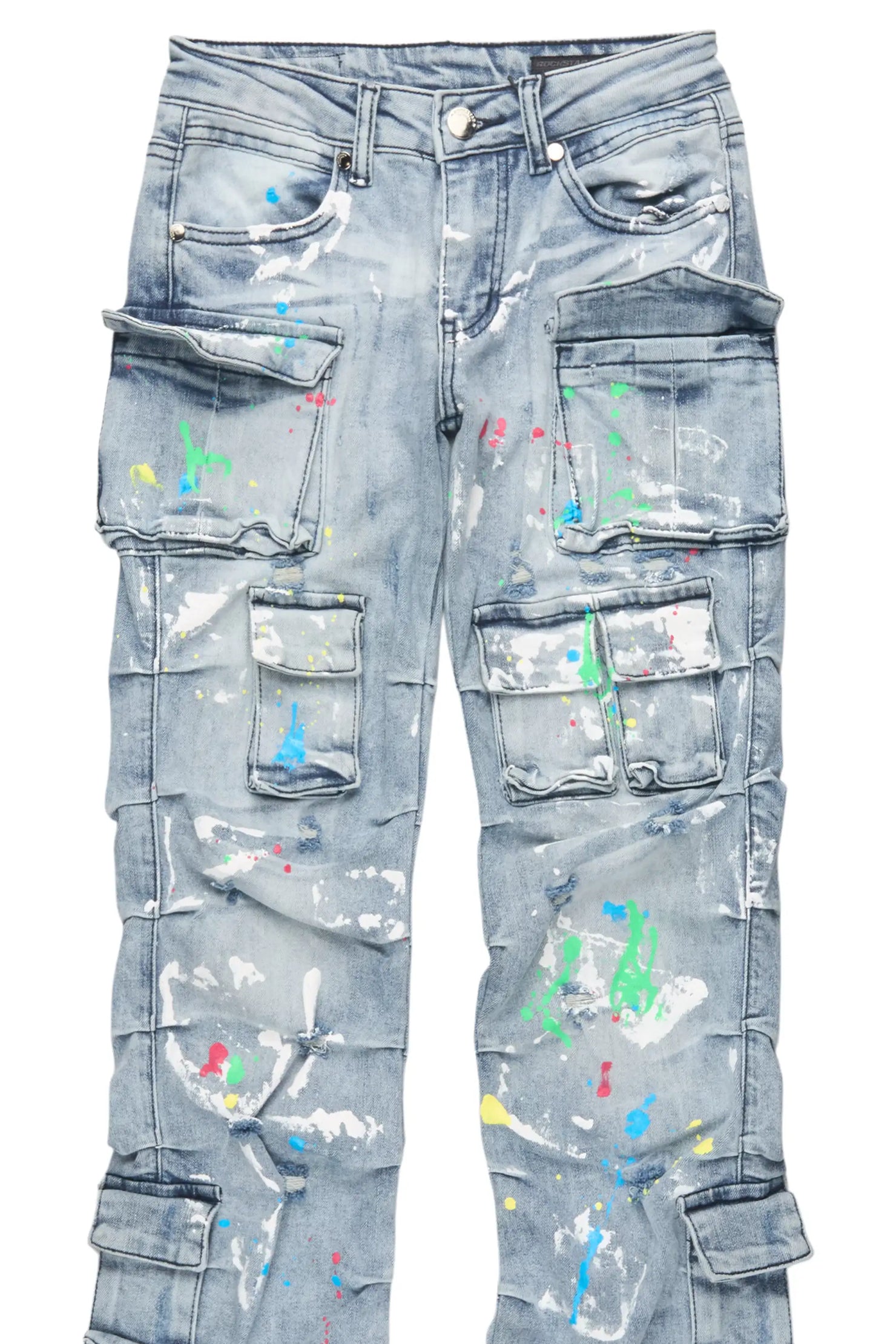Boys Major Light Blue Stacked Painter Flare Jean