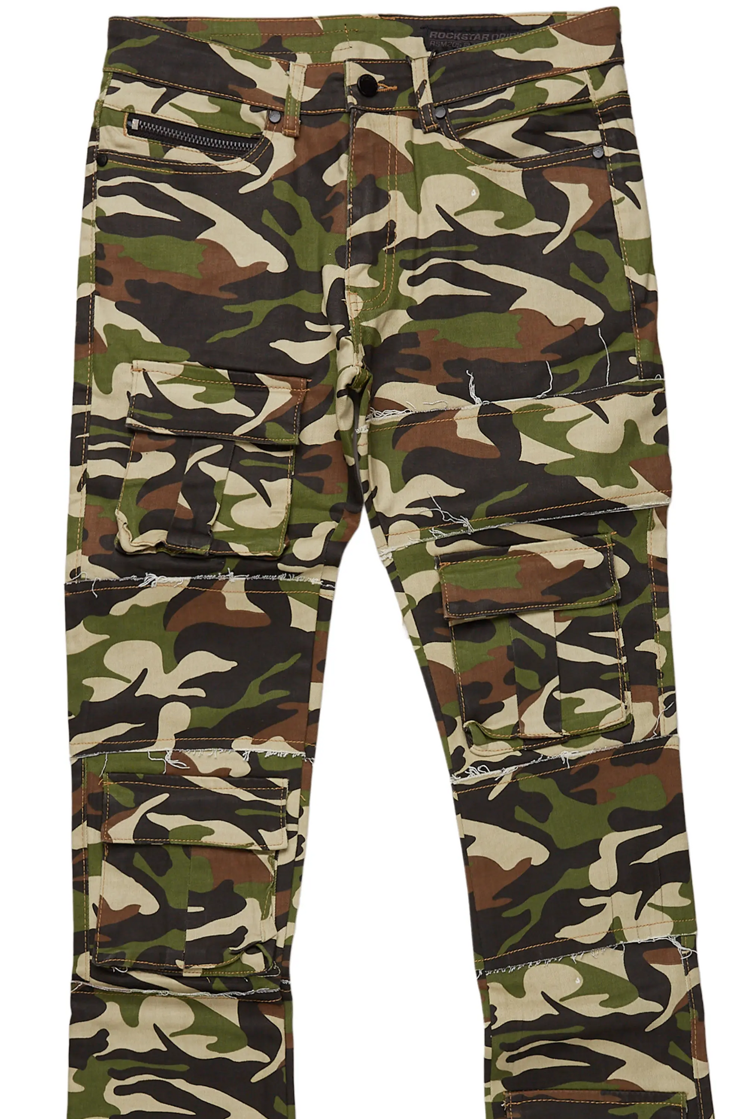Duggar Green Camo Cargo Stacked Flare Jean