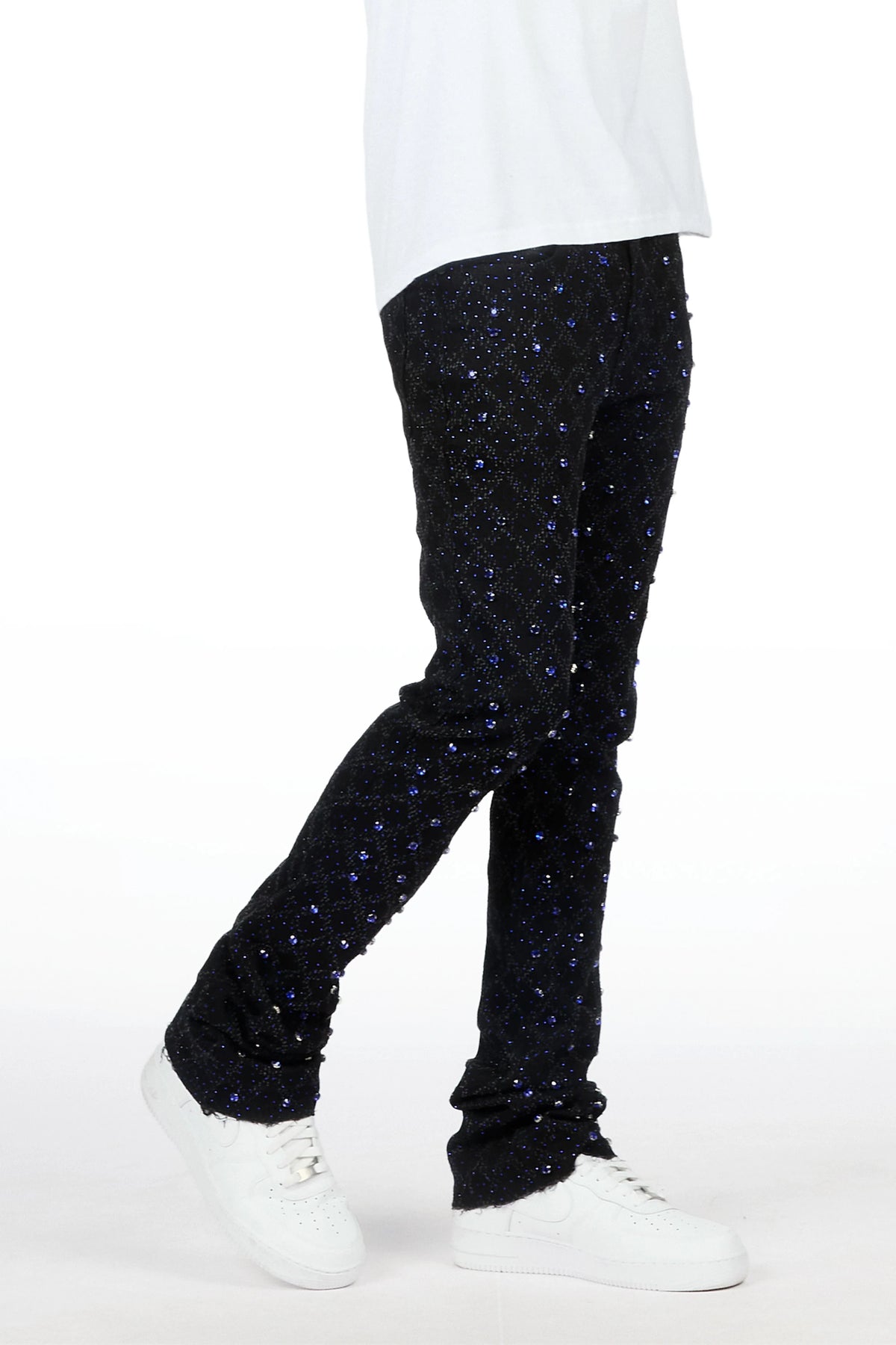 Glit Black/Royal Rhinestone Stacked Flare Jean