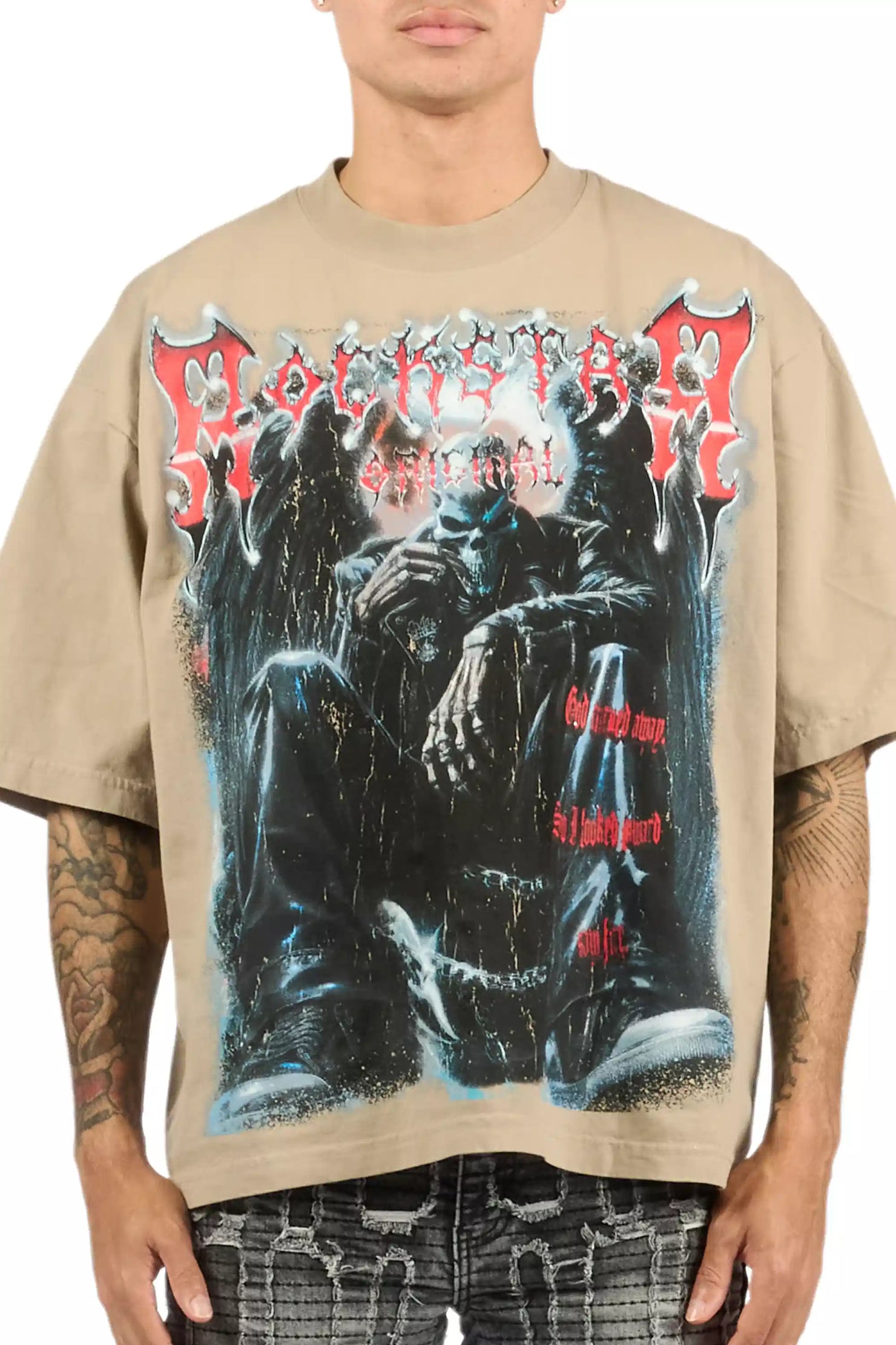 Krowne Beige/Black Oversized Graphic T-Shirt