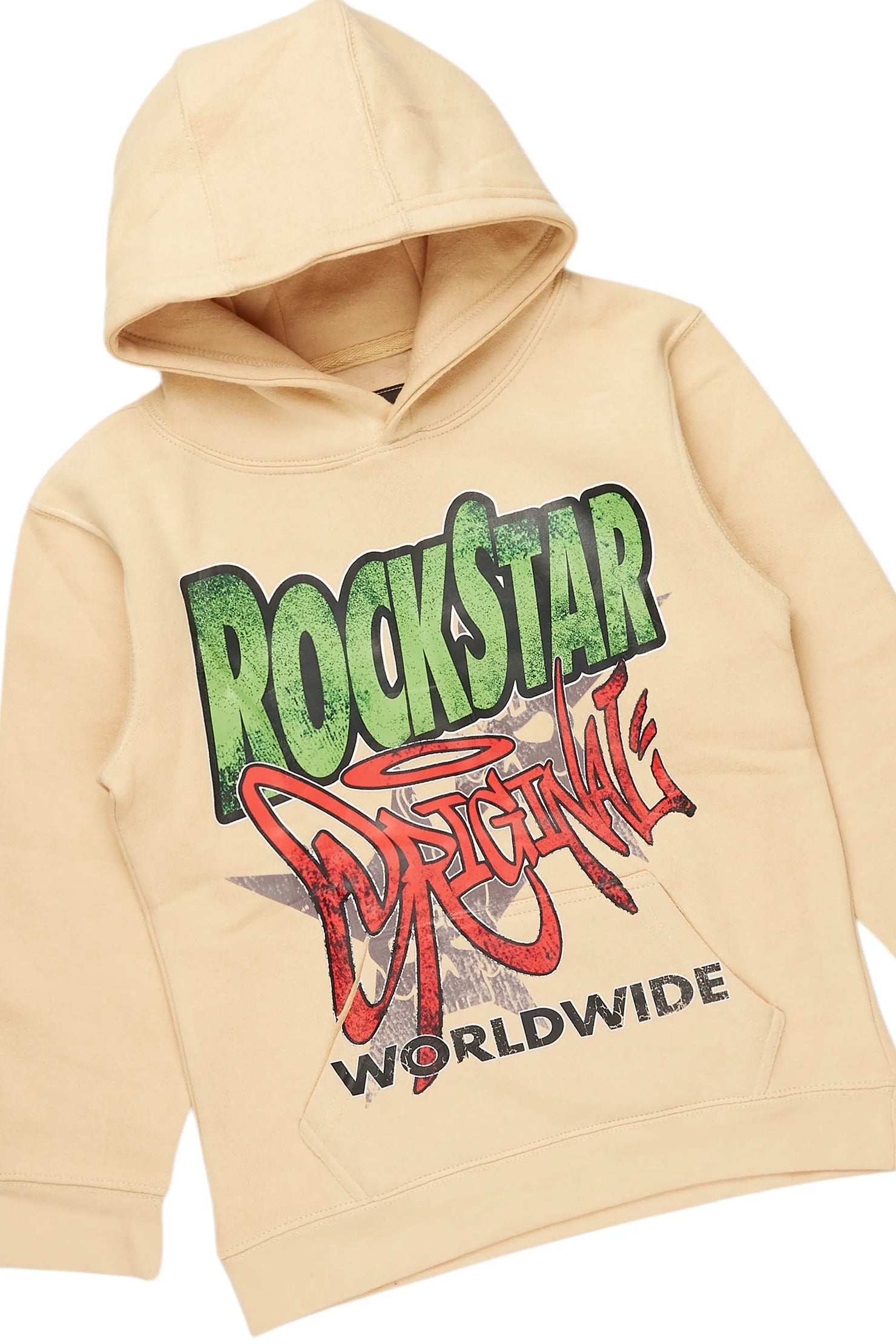 Boys Kait Beige Hoodie/Stacked Flare Jean Set