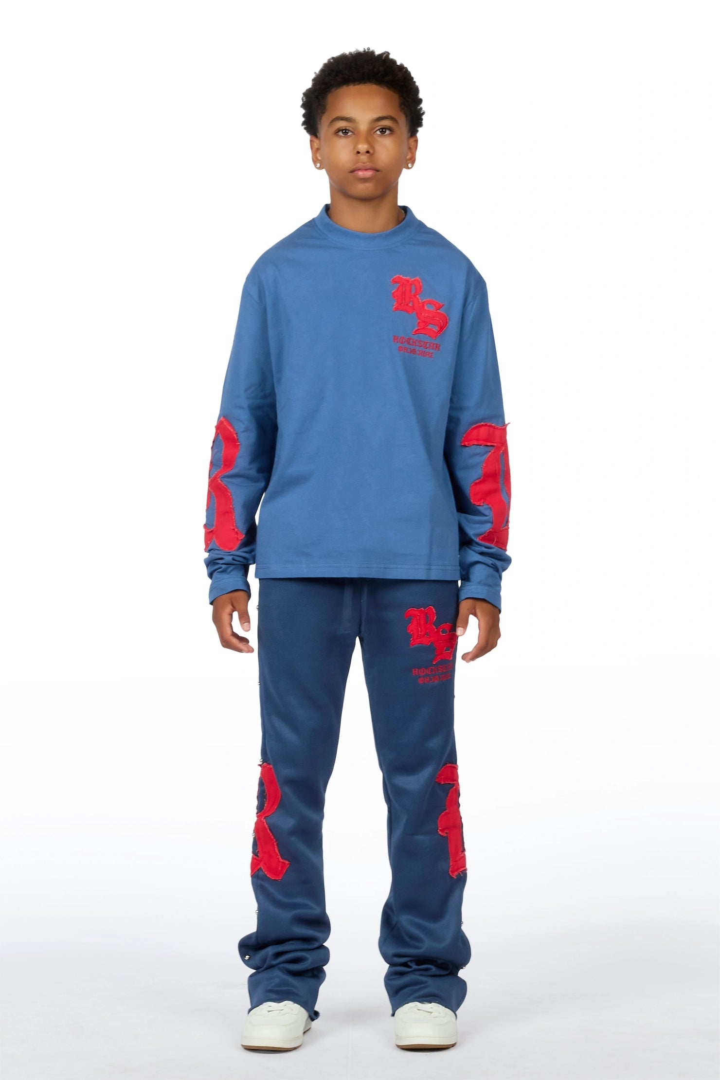Boys Shire Navy/Red Long Sleeve Stacked Track Set