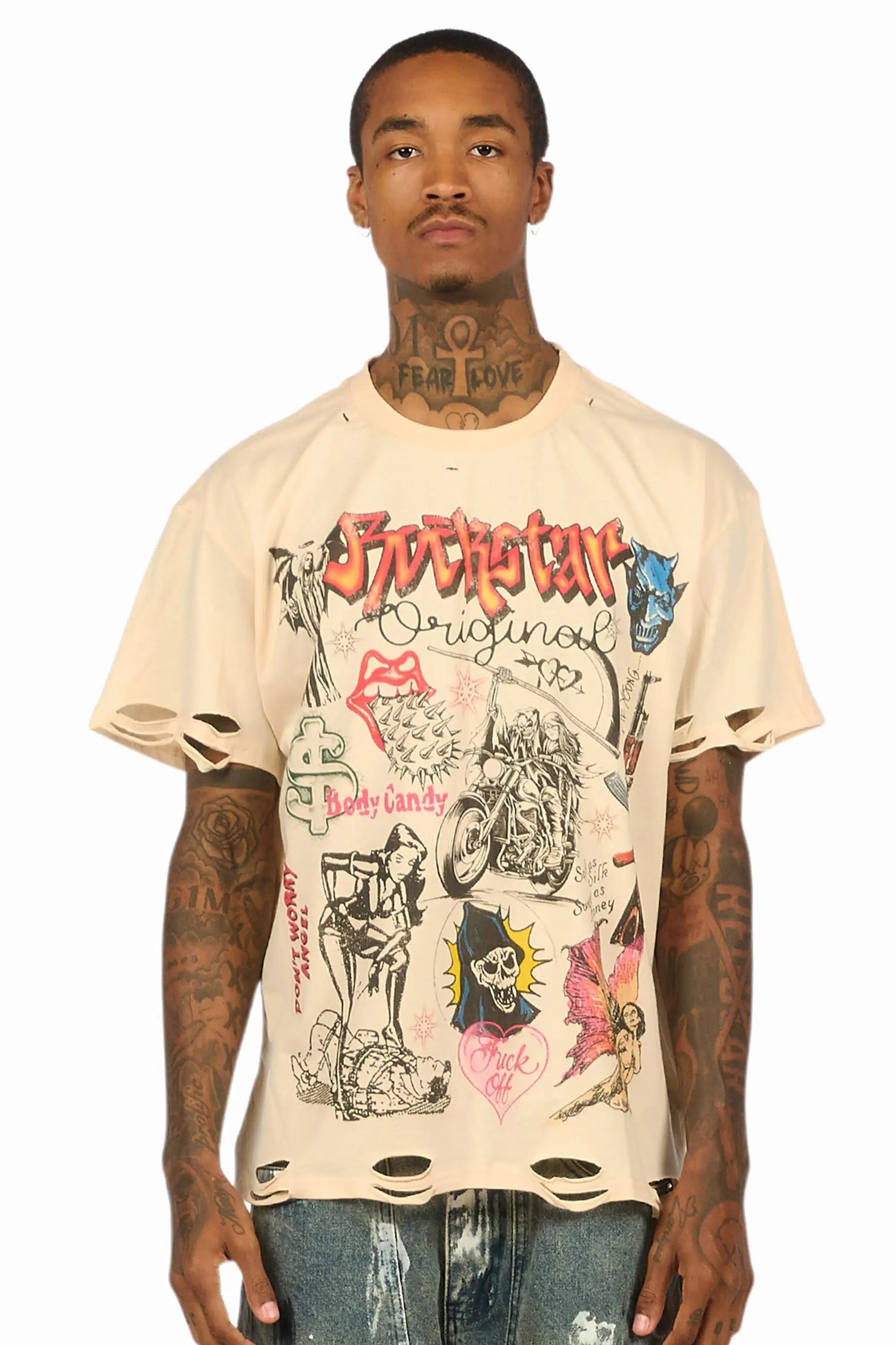 Shootah Beige Oversized Graphic T-Shirt