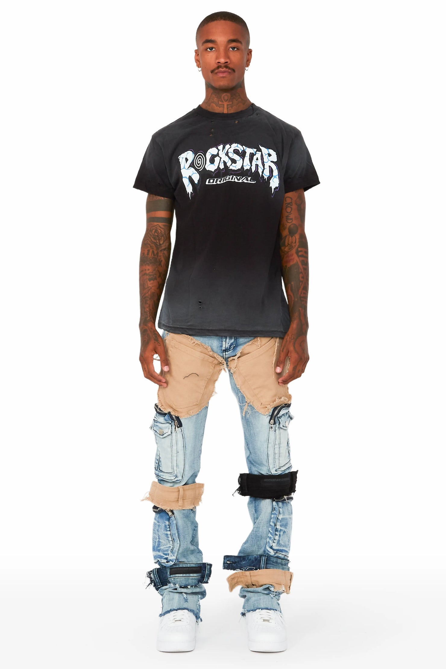 Orion Blue Patchwork Stacked Flare Jean