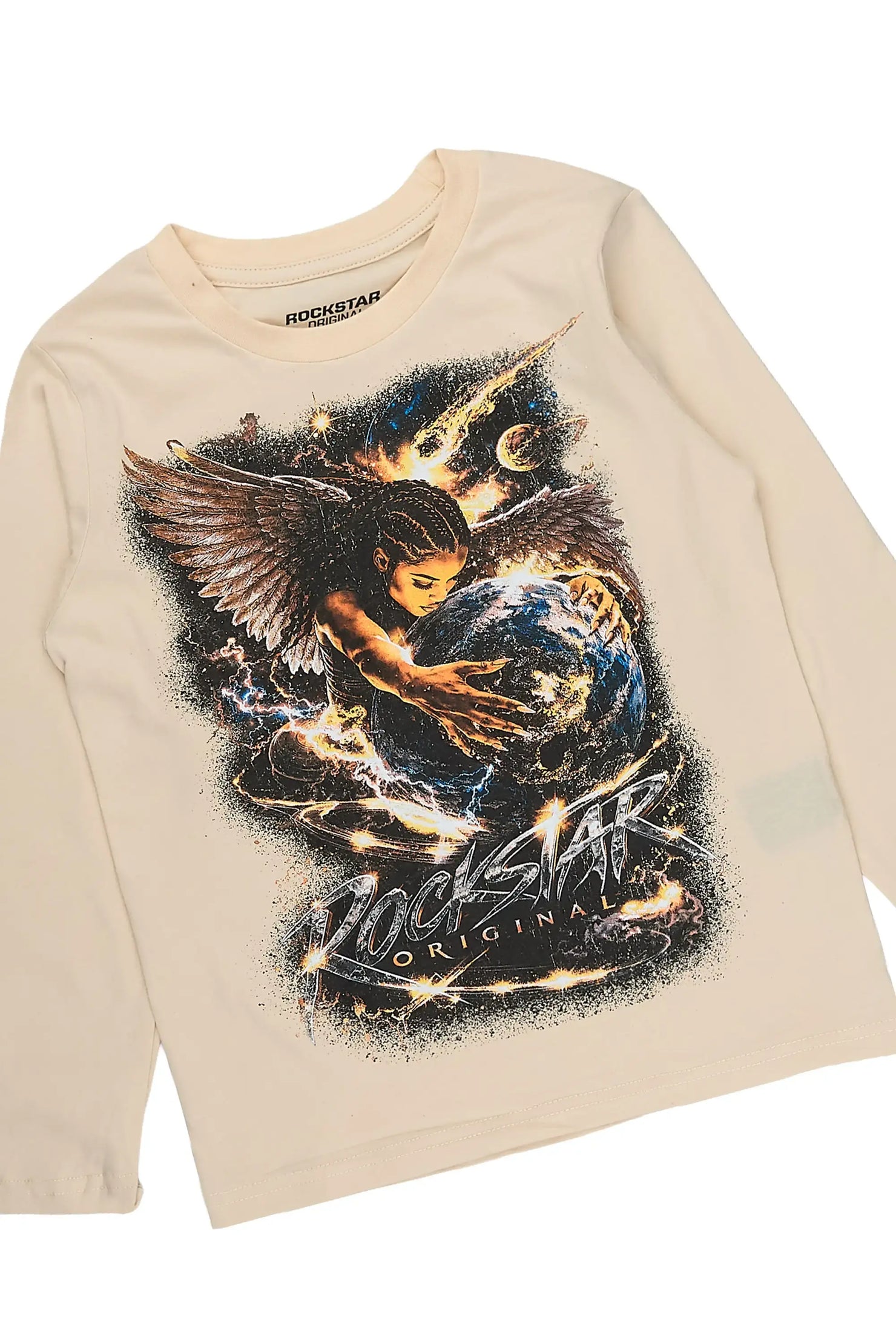 Girls Kearnly Sand/Cheetah Long Sleeve T-Shirt Rhinestone Jean Set