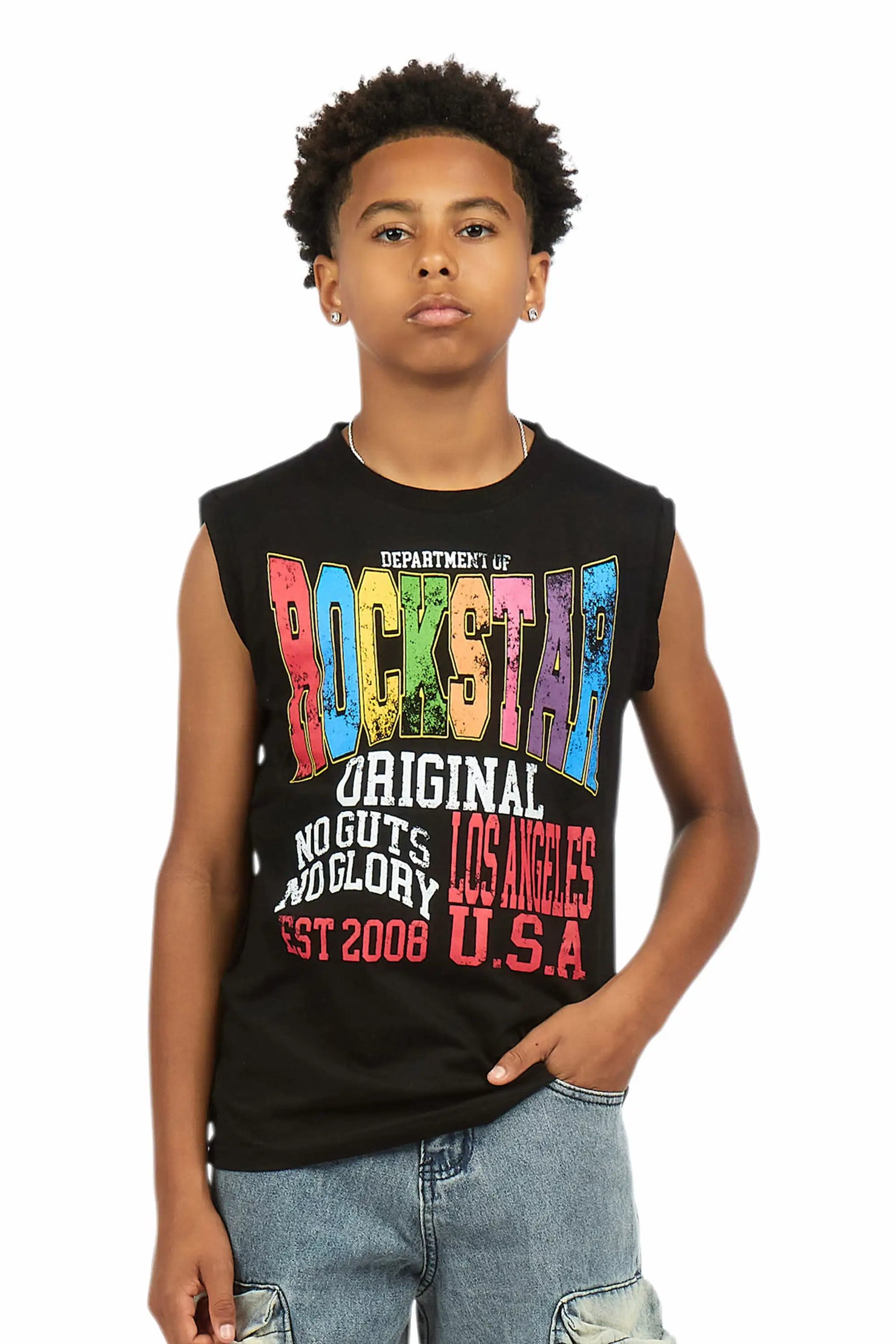 Boys Keen Black Cut Off Graphic T-Shirt