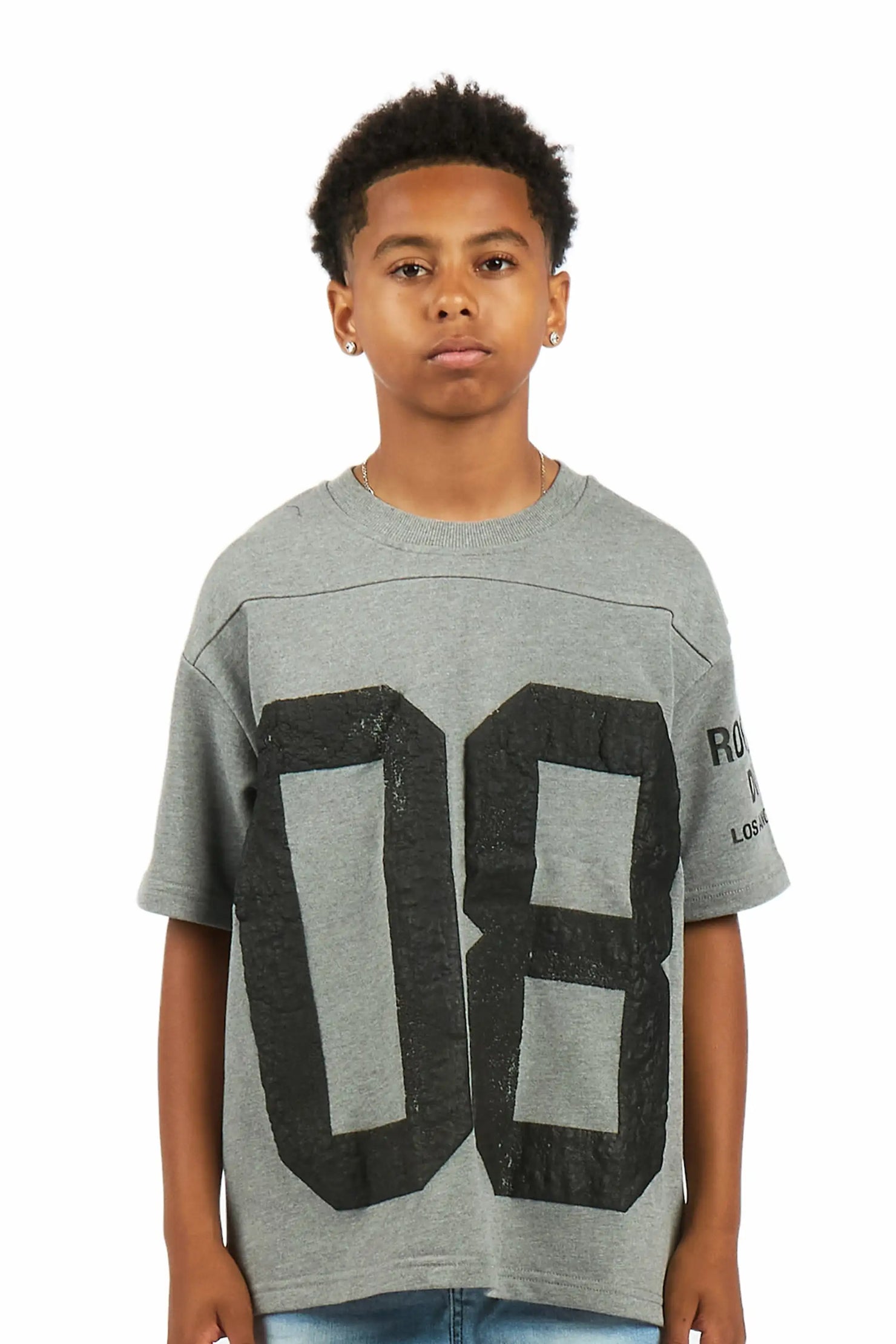 Boys Outline Heather Grey French Terry T-Shirt