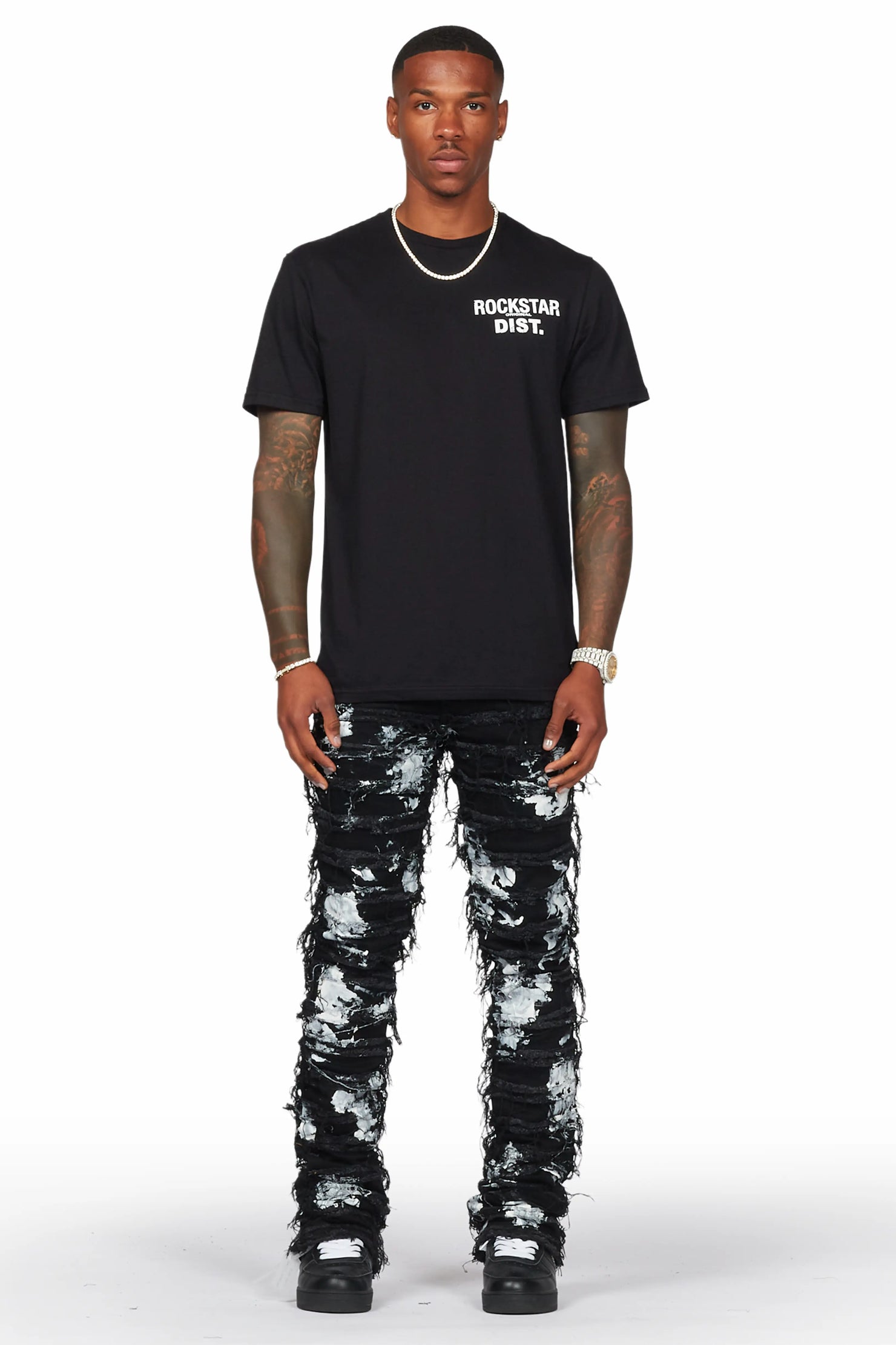 Langer Black Painter Stacked Flare Jean