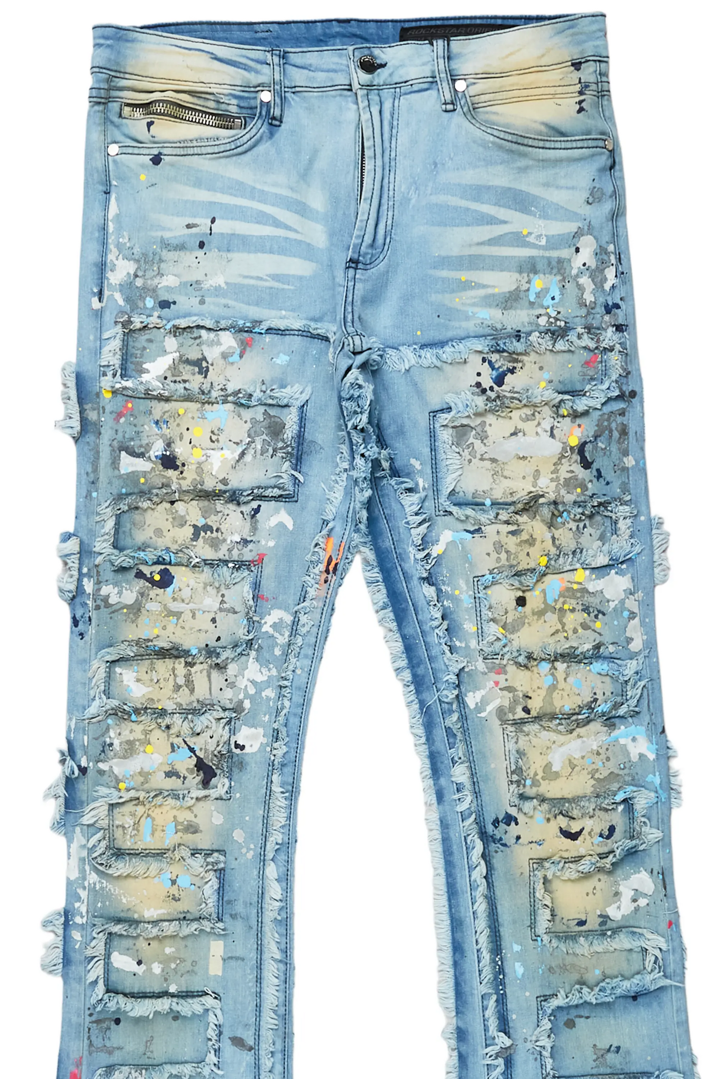 Qasim Blue Painter Stacked Flare Jean