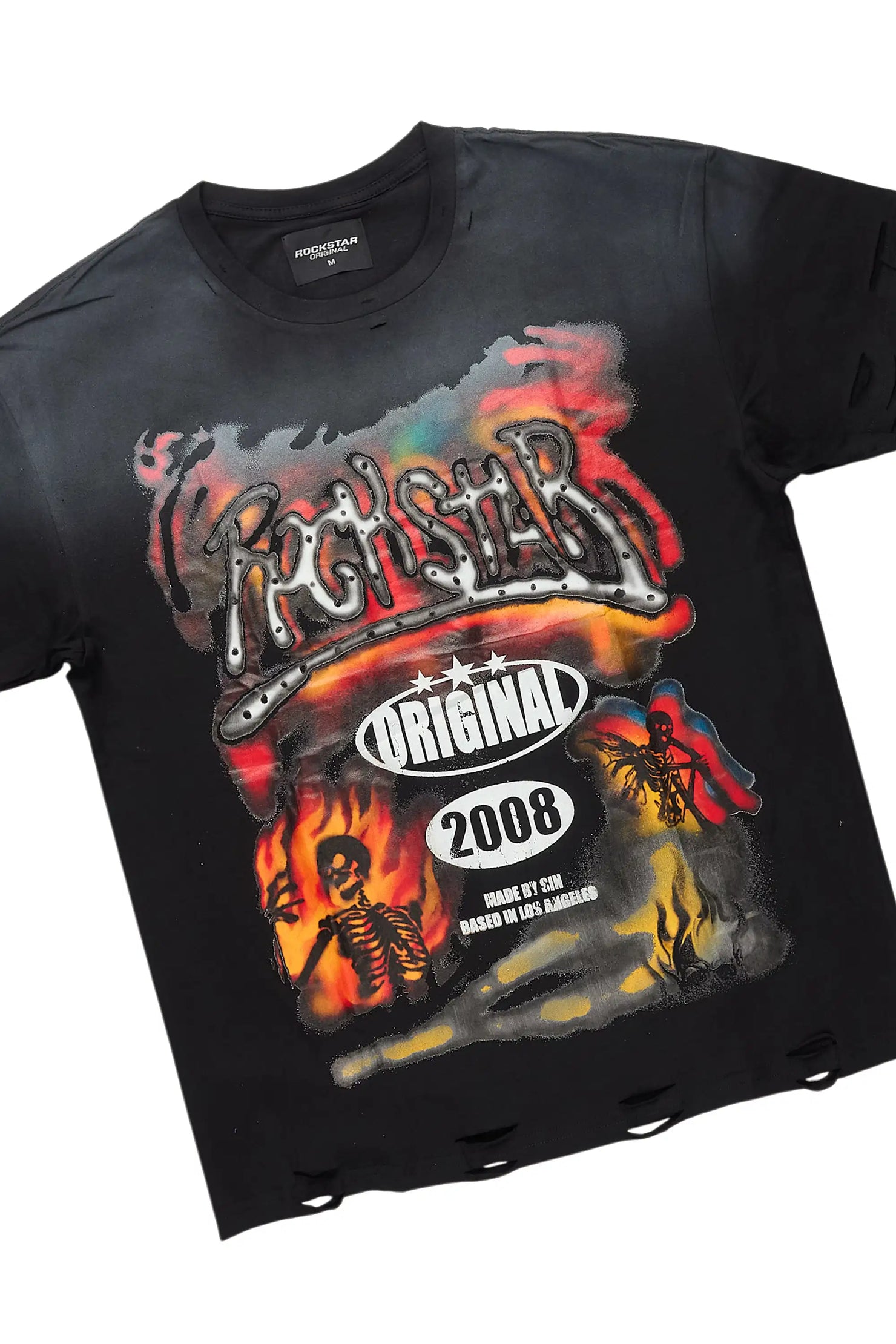 Farren Black Oversized Graphic T-Shirt/Stacked Flare Jean Bundle