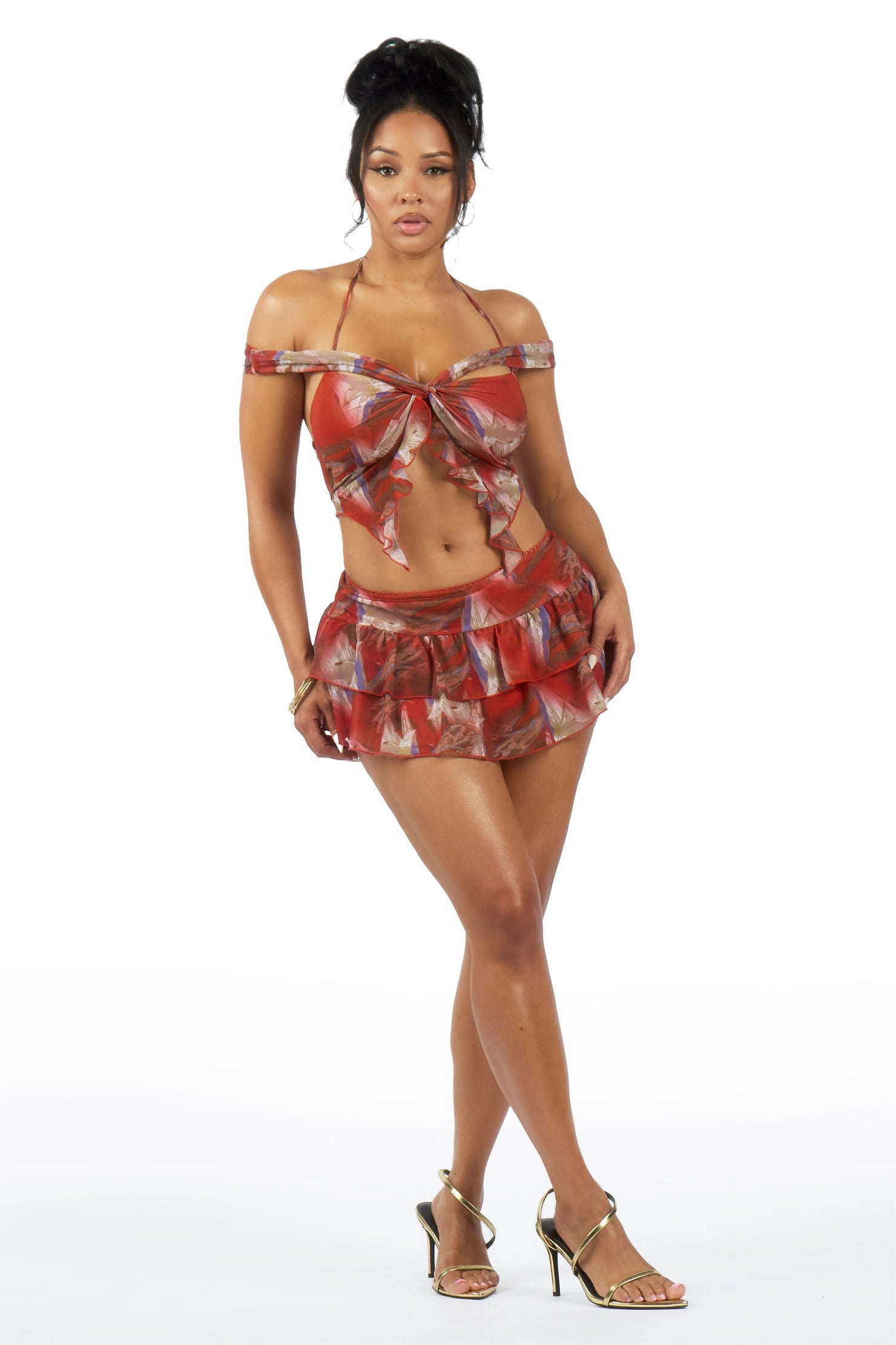 Two to Tango Rust  Mini Ruffle Skirt Set