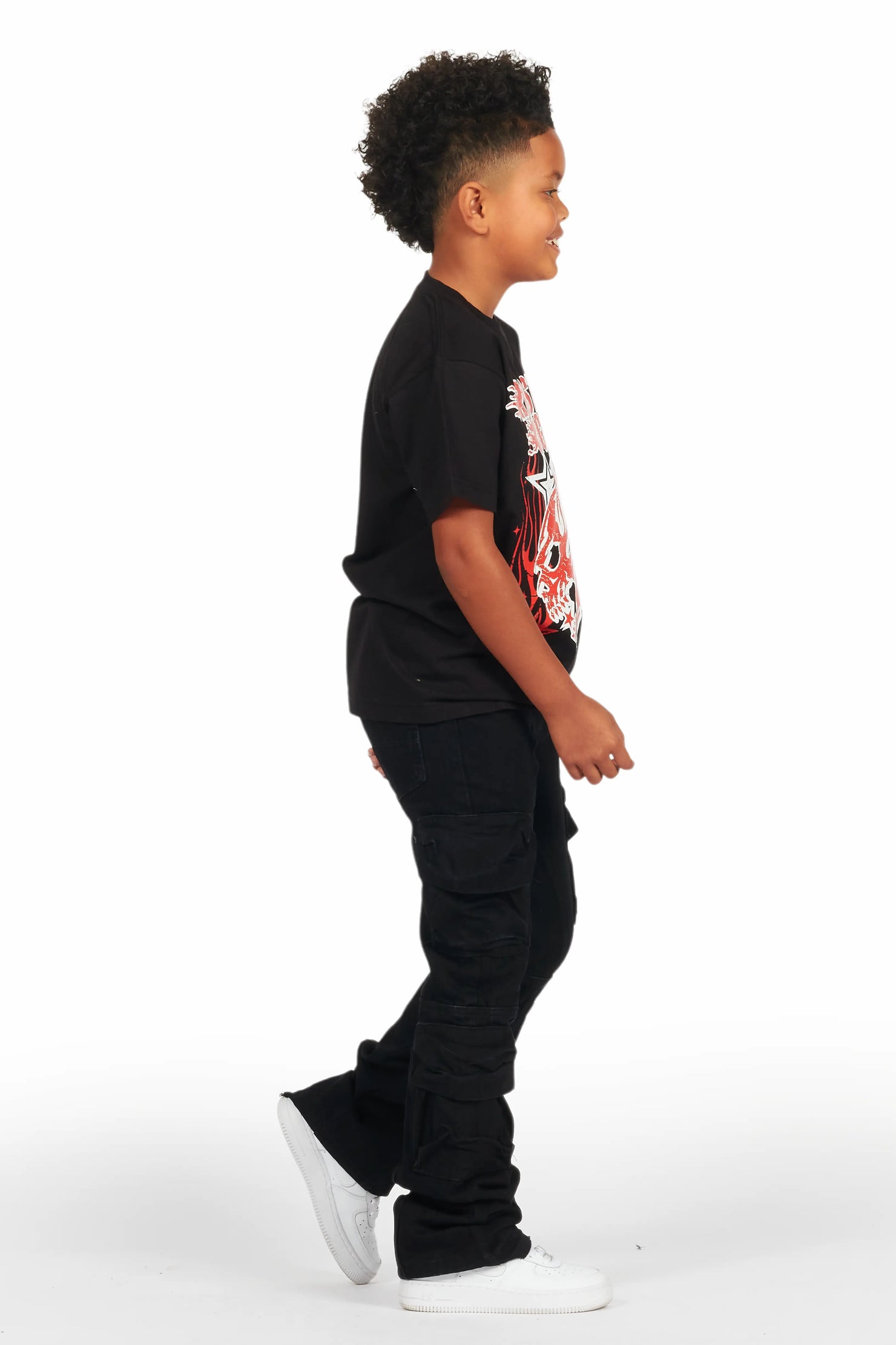 Boys Smitty Black T-Shirt/Stacked Flare Jean Set