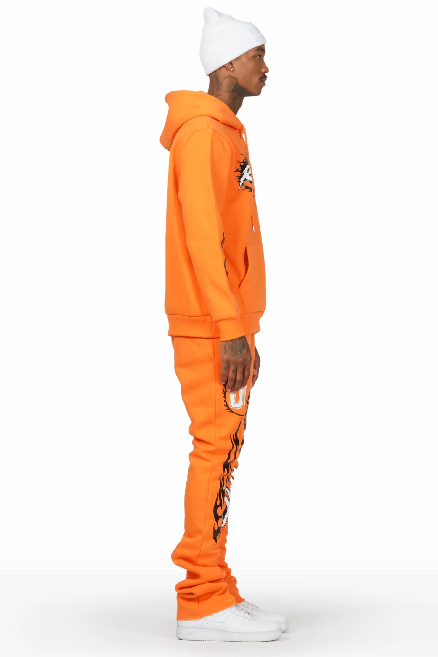 Draven Orange Hoodie/Stacked Flare Track Pant Set