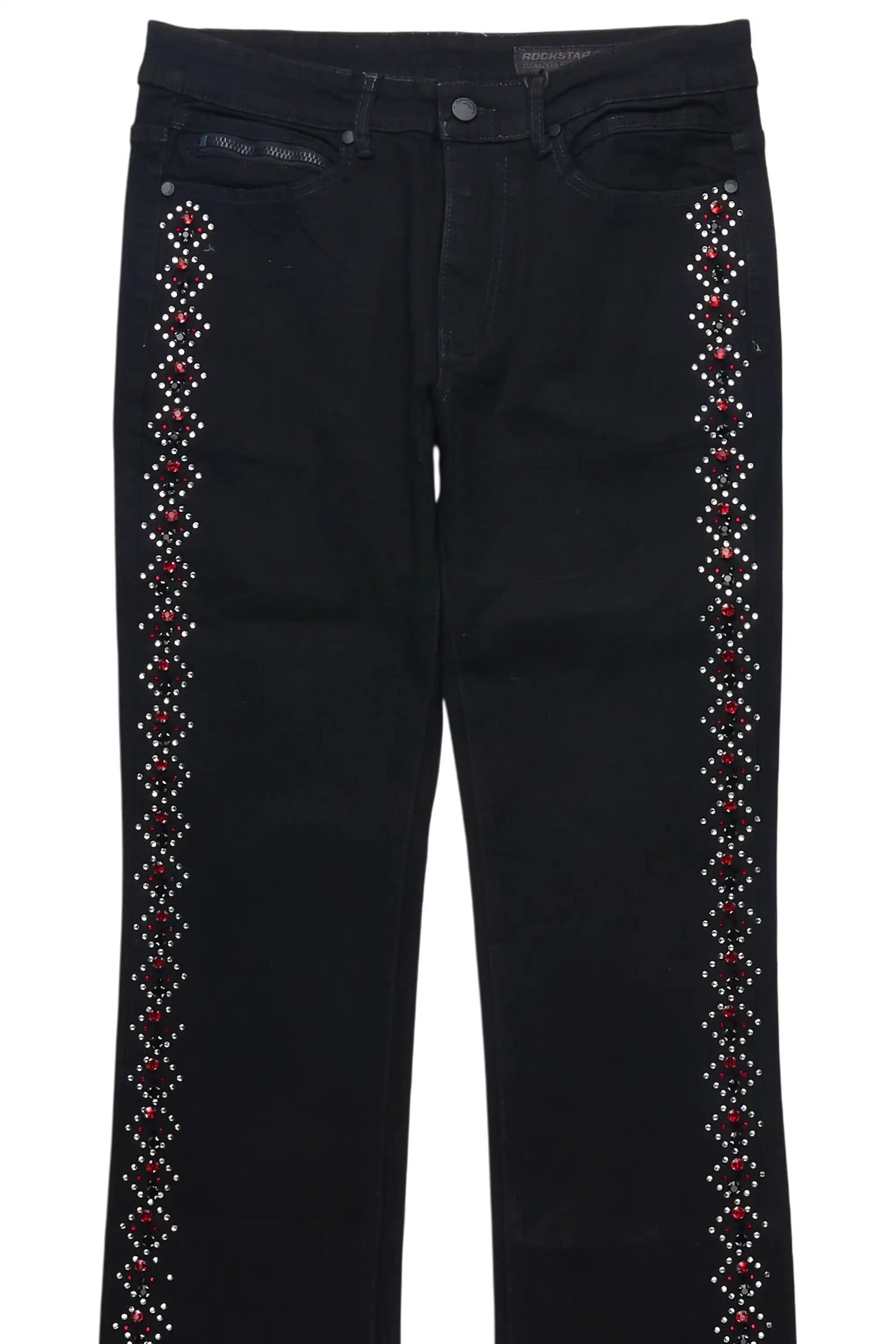 Ozi Rhinestone Black Stacked Flare Jean