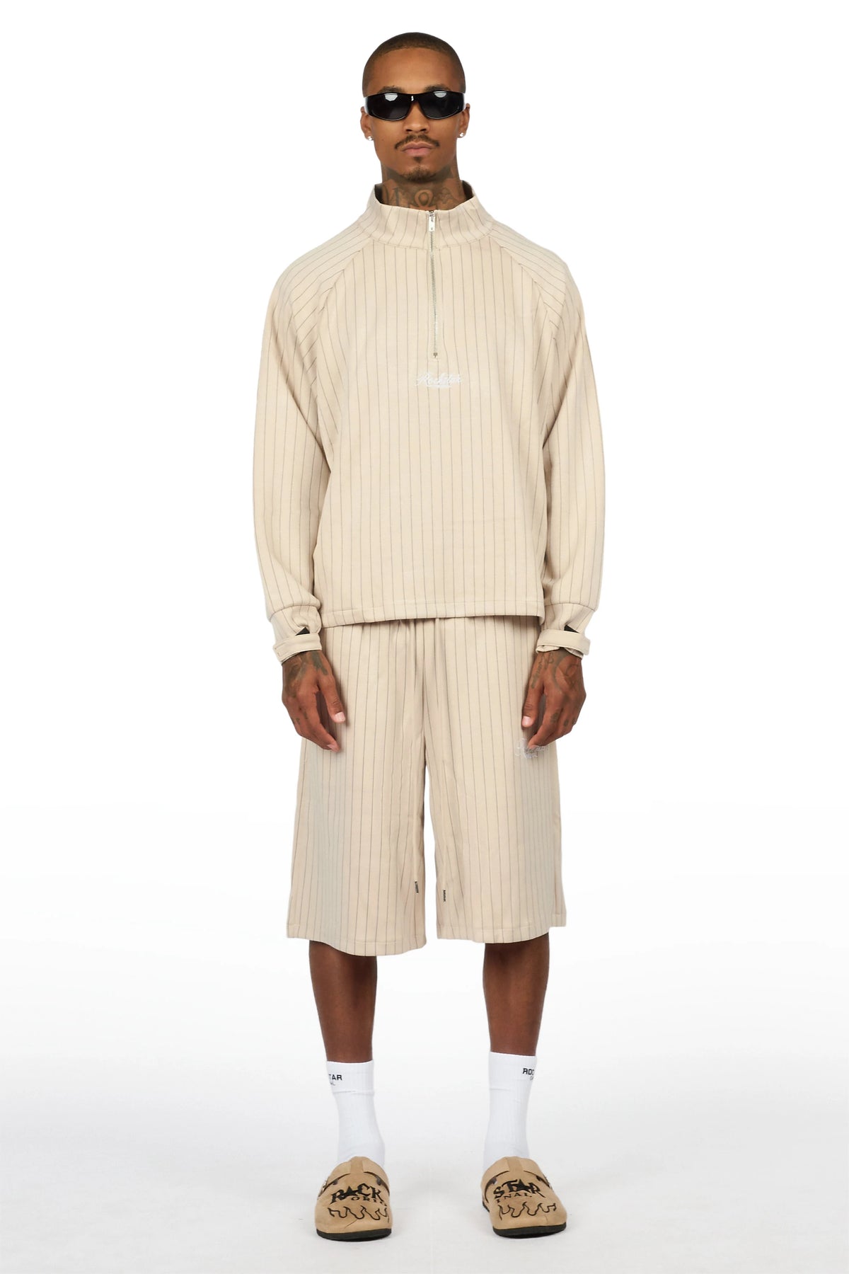 Hernan Beige Quarter Zip Raglan Short Set