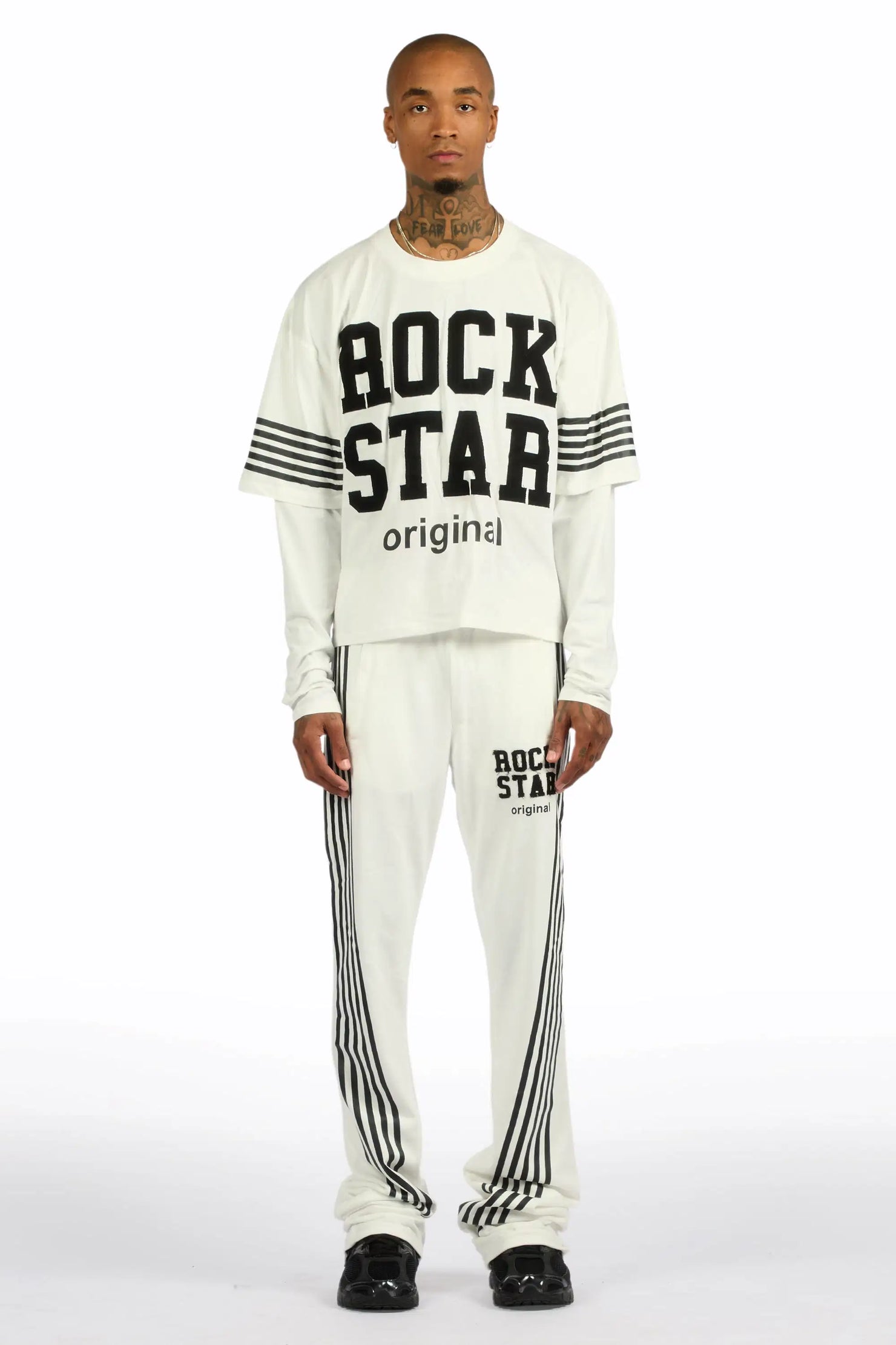 Rulik White Double Layer T-Shirt/Baggy Stacked Track Set