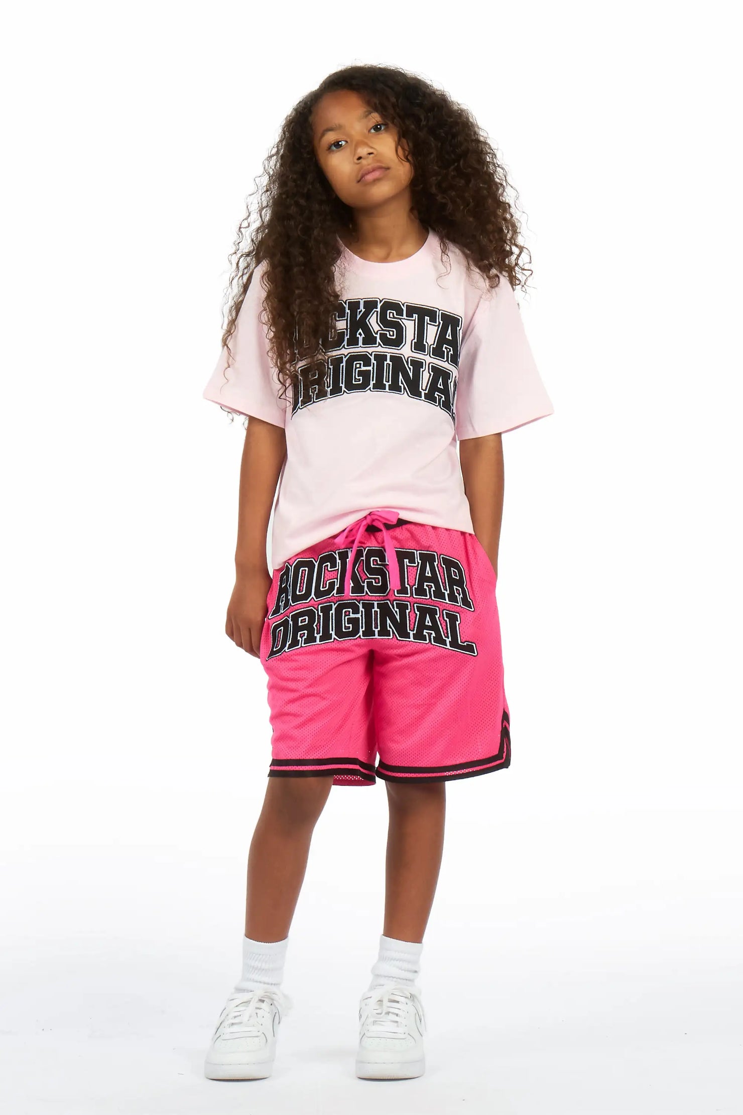 Girls Vanissa Pink Fitted T-Shirt Short Set