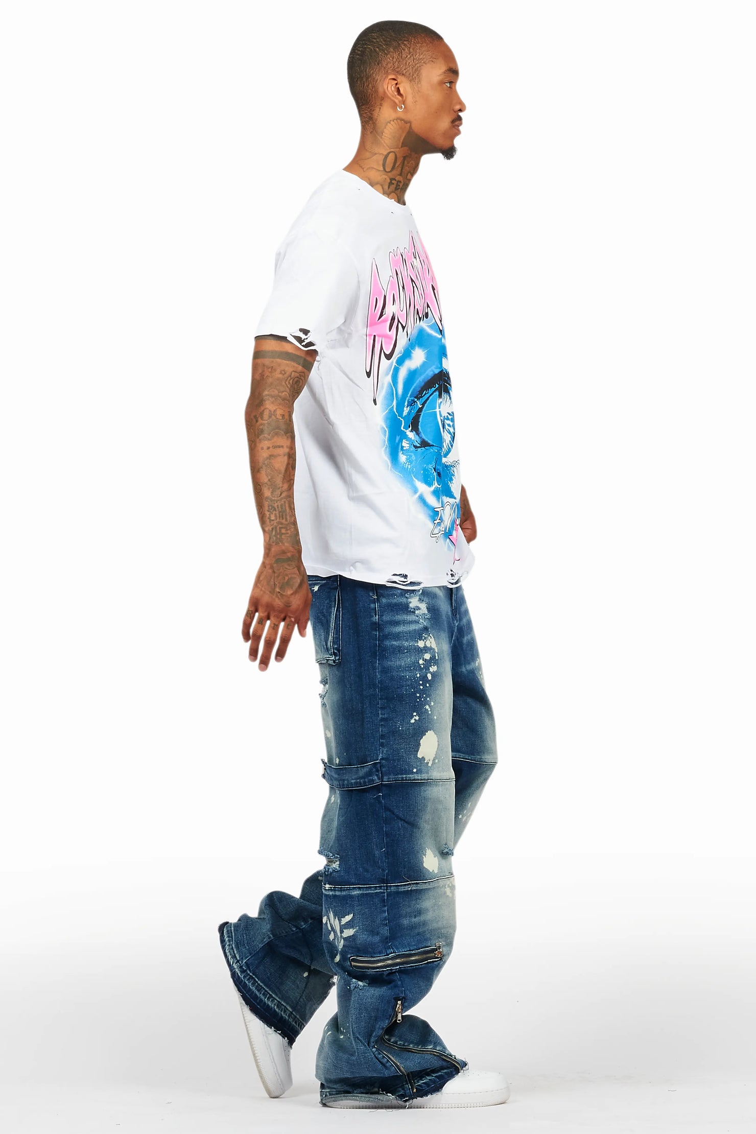 Pello White/Blue T-Shirt & Grib Baggy Fit Jean Bundle