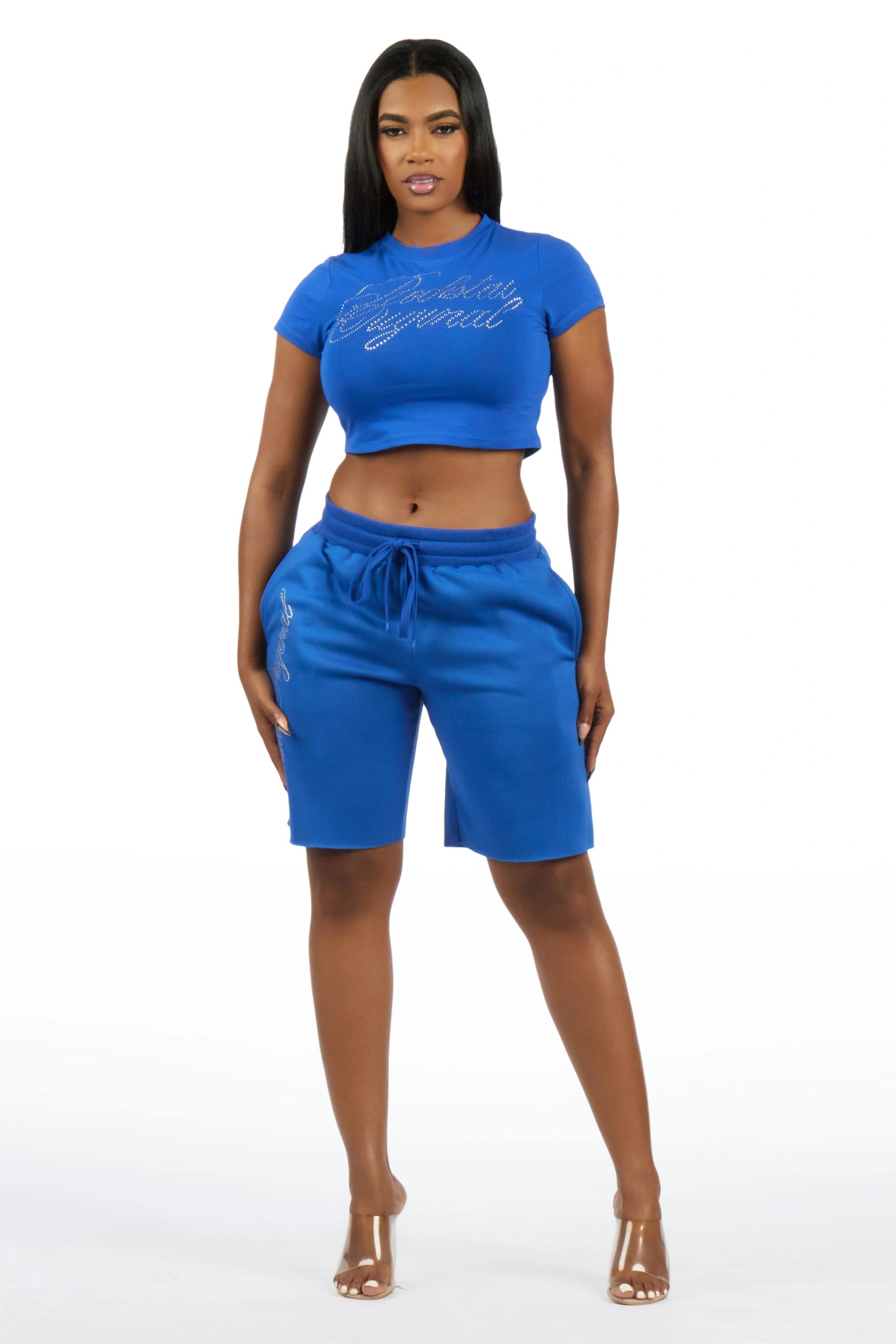 Taiesha Blue Rhinestone T-Shirt Short Set