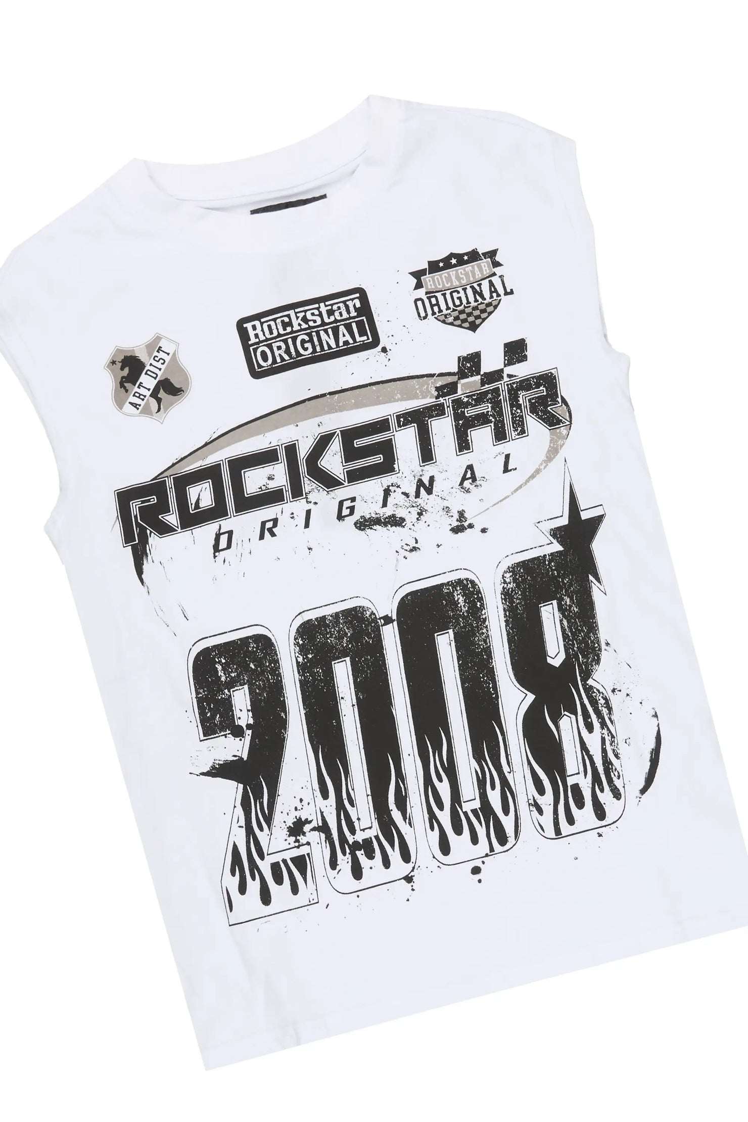 Boys Amos White/Dark Grey Cut Off Stacked Jean Set