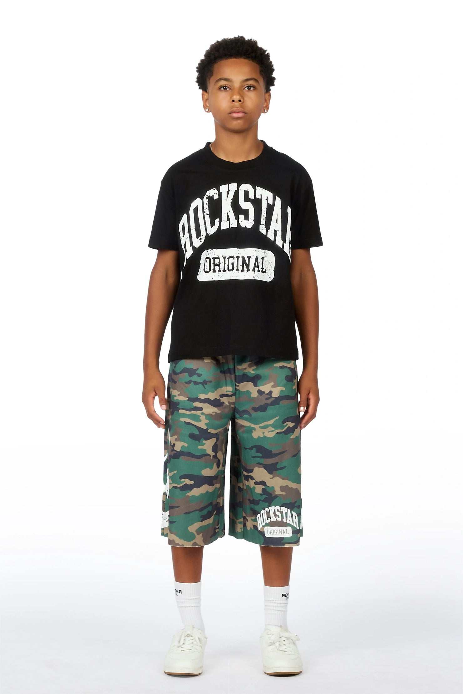 Boys Member Black Camo Oversized T-Shirt/Short Set