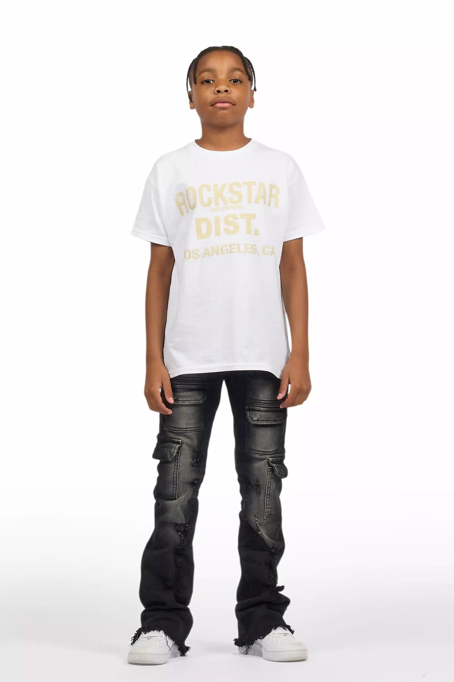 Boys Kade jet Black Stacked Flare Jean