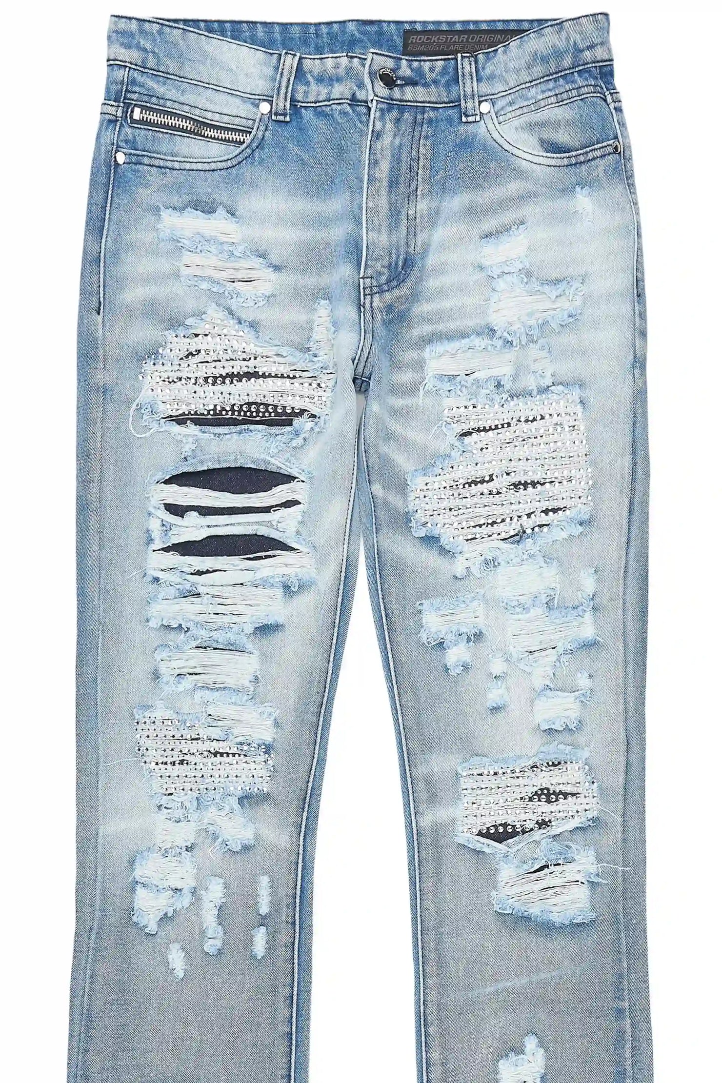 Mathey Light Blue Rhinestone Stacked Fit Jean