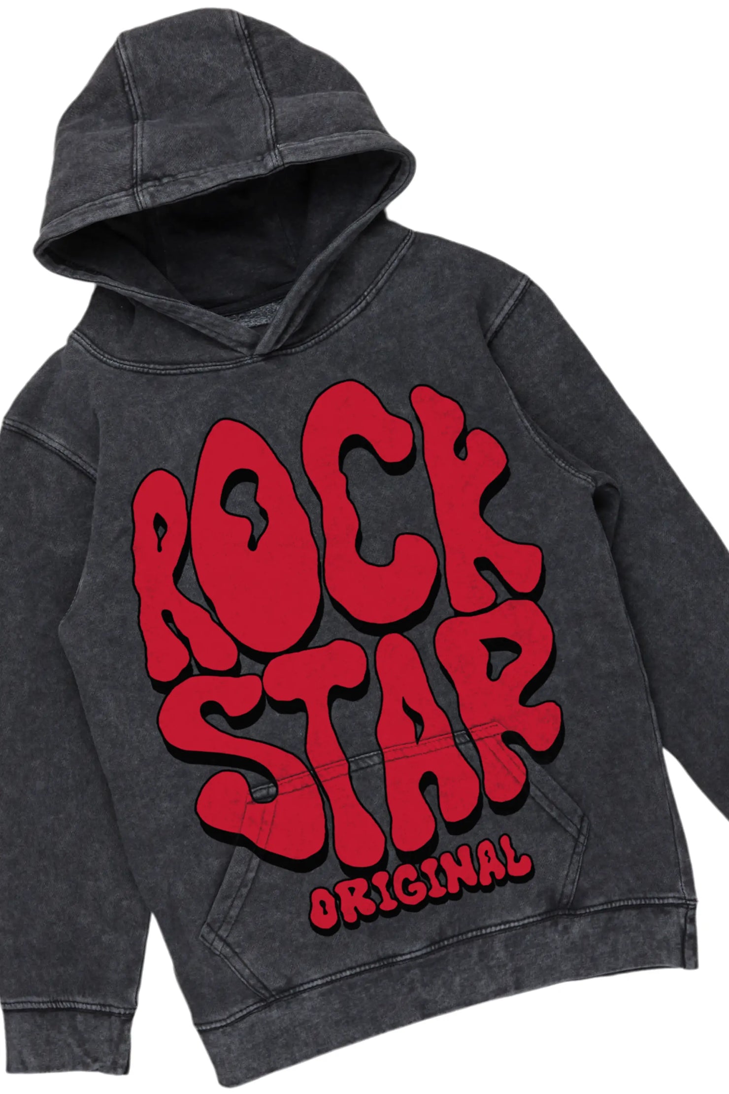 Girls Cass Vintage Black Hoodie/Stacked Flare Jean Set