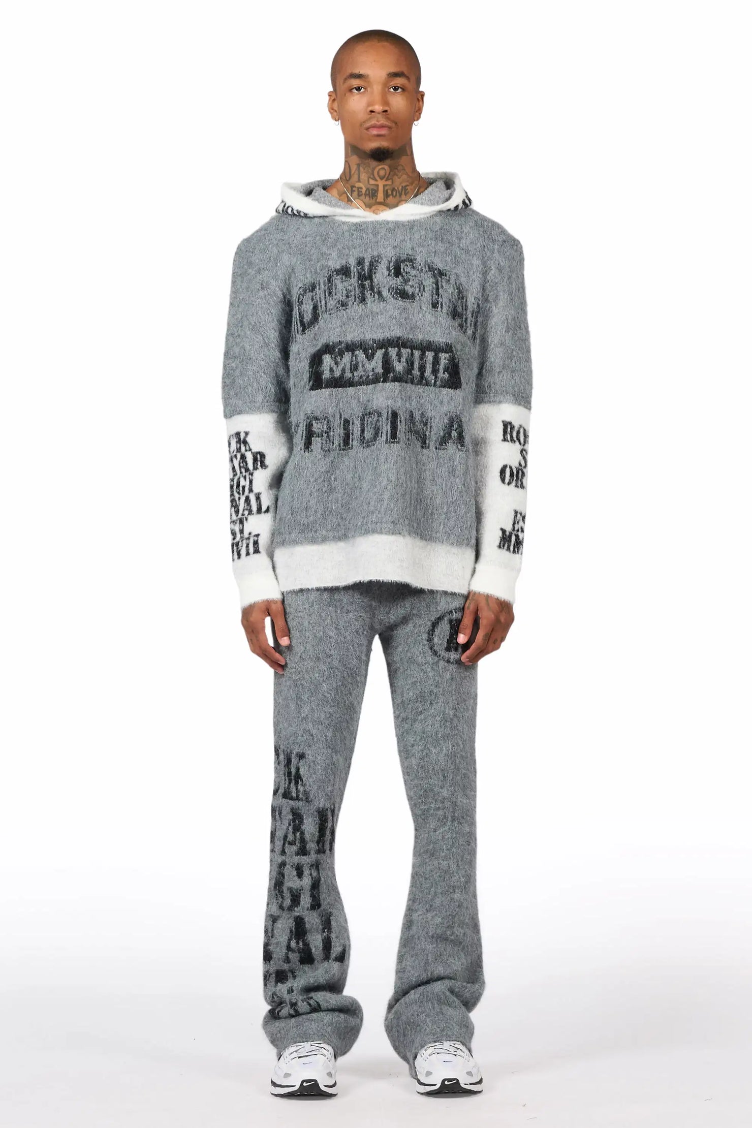 Steri Grey Mohair Hoodie Stacked Flare Track Set