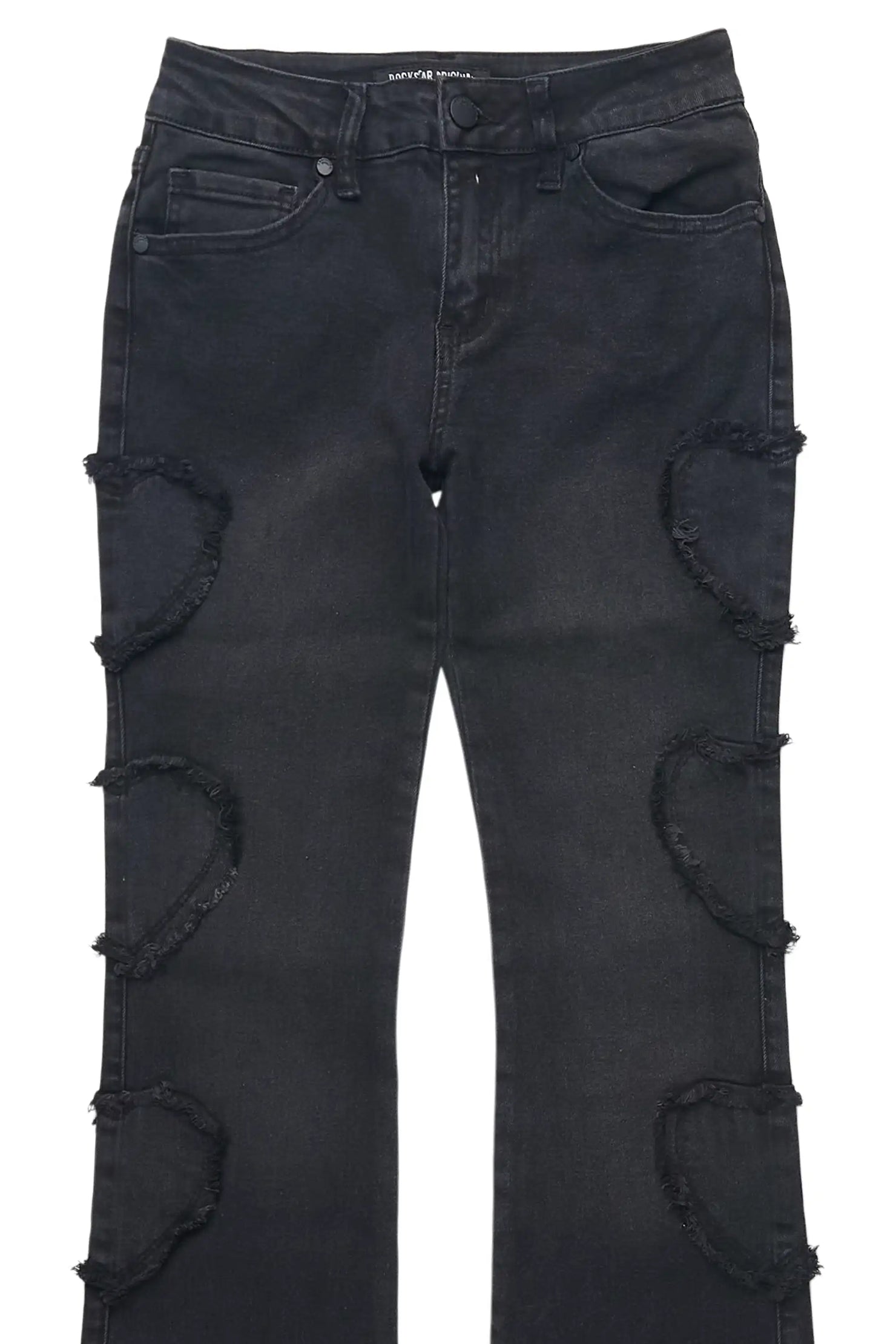 Girls Sinayah Heart Black Stacked Flare Jean