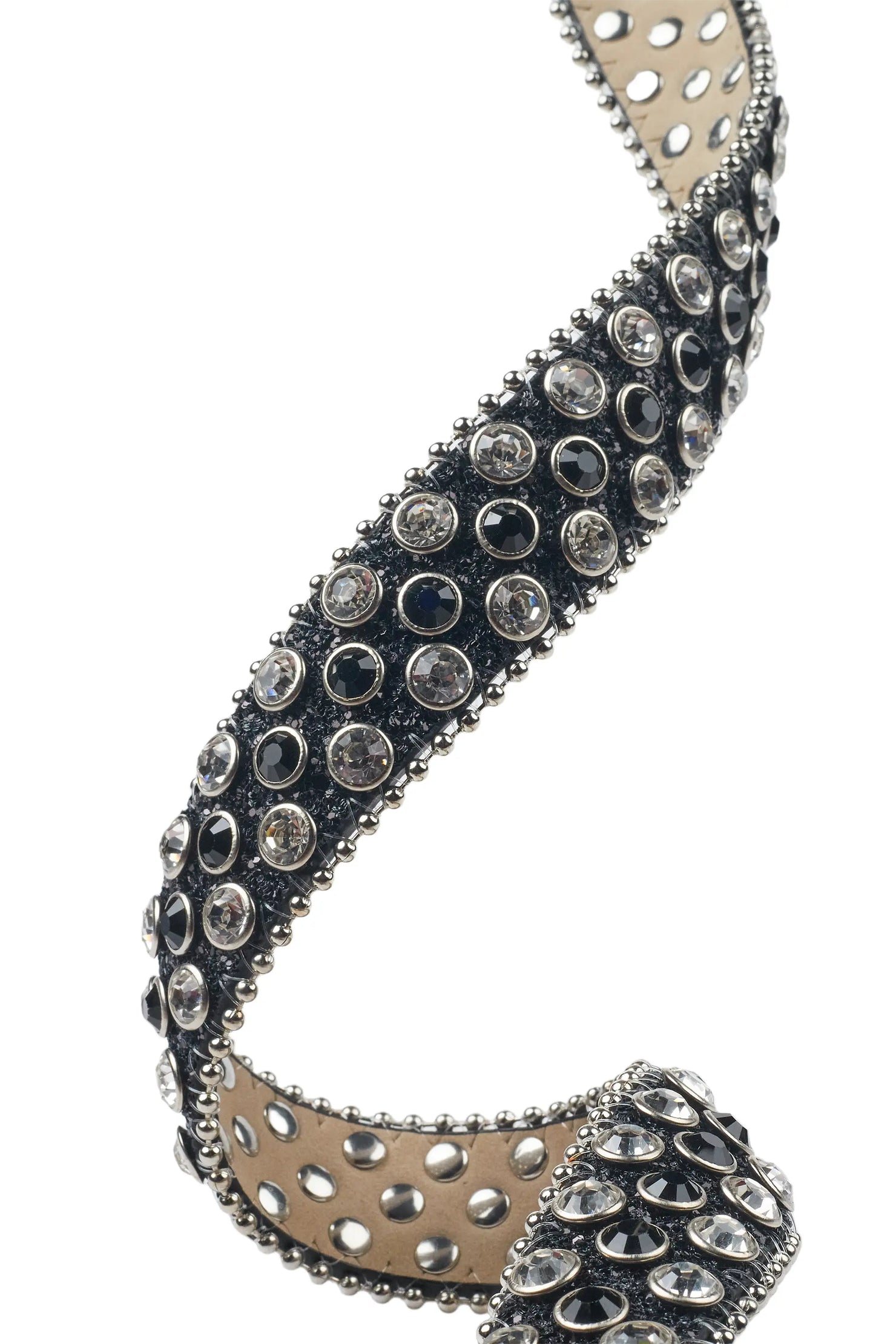 Tedros Rhinestone Black/Silver Rockstar Logo Narrow Belt