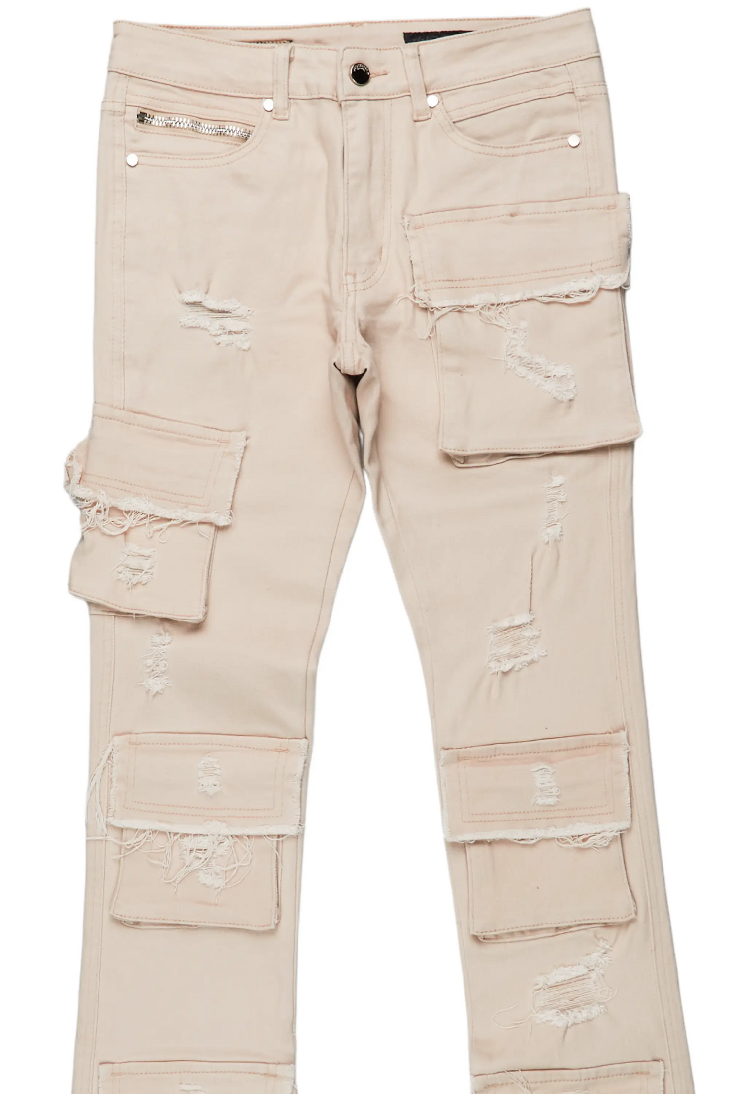 Zander Beige Stacked Flare Cargo Jean