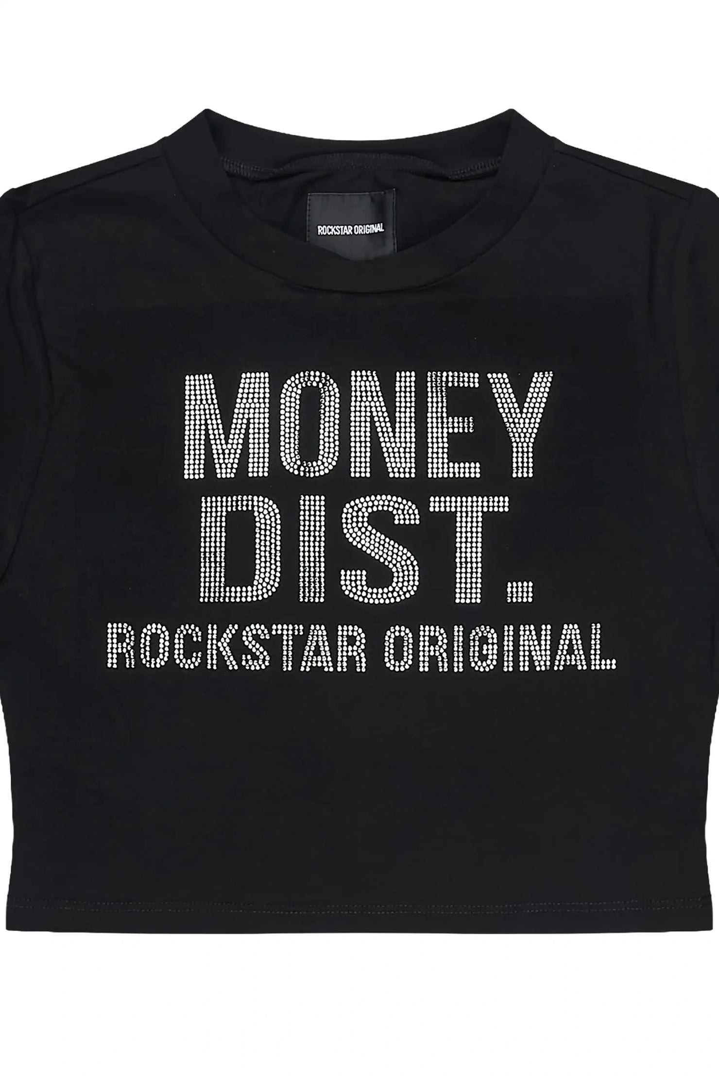Sheteka Black Rhinestone Crop Baby Tee Shirt