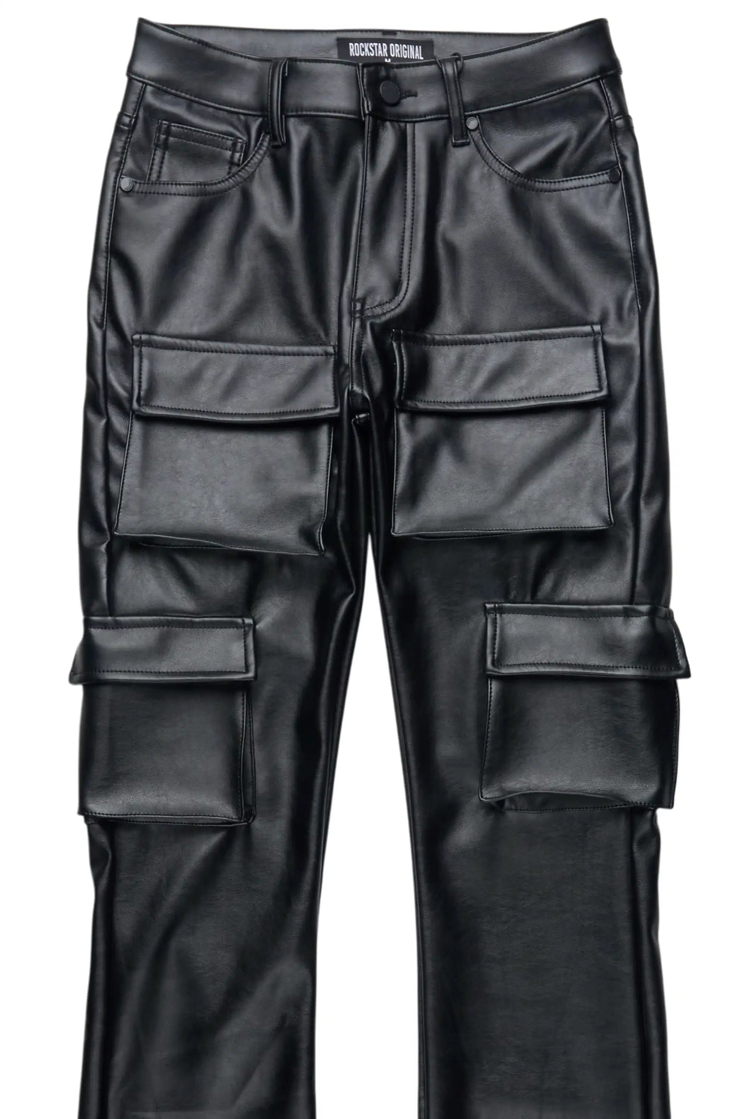Caressia Black PU Cargo Stacked Flare Pant