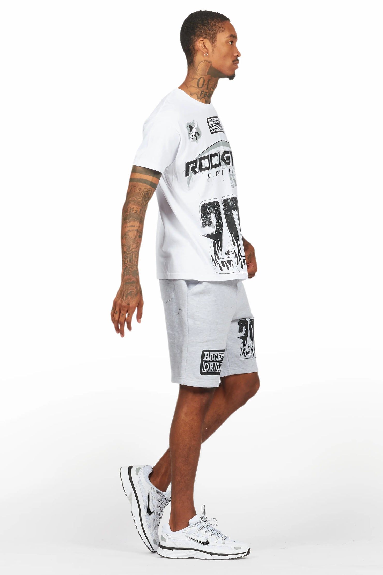 Amos White/Grey Graphic T-Shirt Short Set