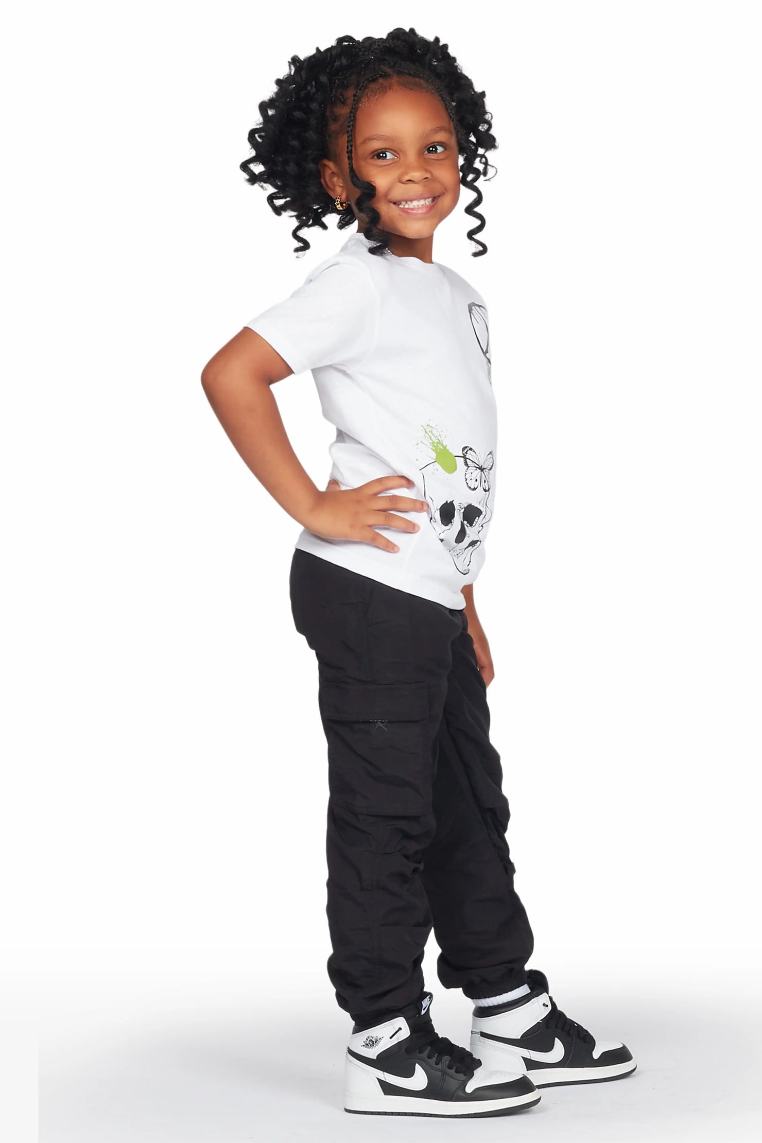 Girls Paki White/Black T-Shirt Cargo Jogger Set