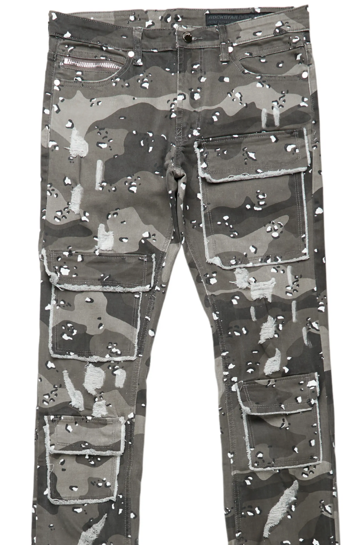Petrus Grey Camo Super Stacked Flare Jean