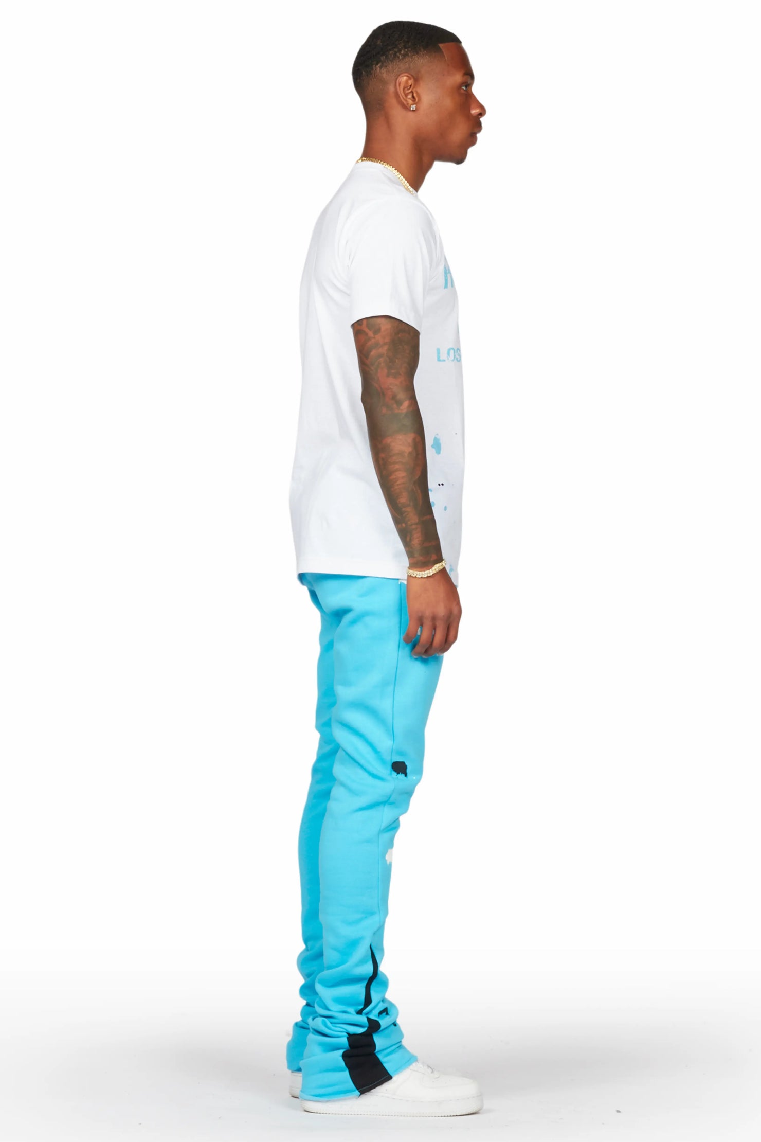 Scottie White/Blue T-Shirt/Super Stacked Flare Track Pant Set