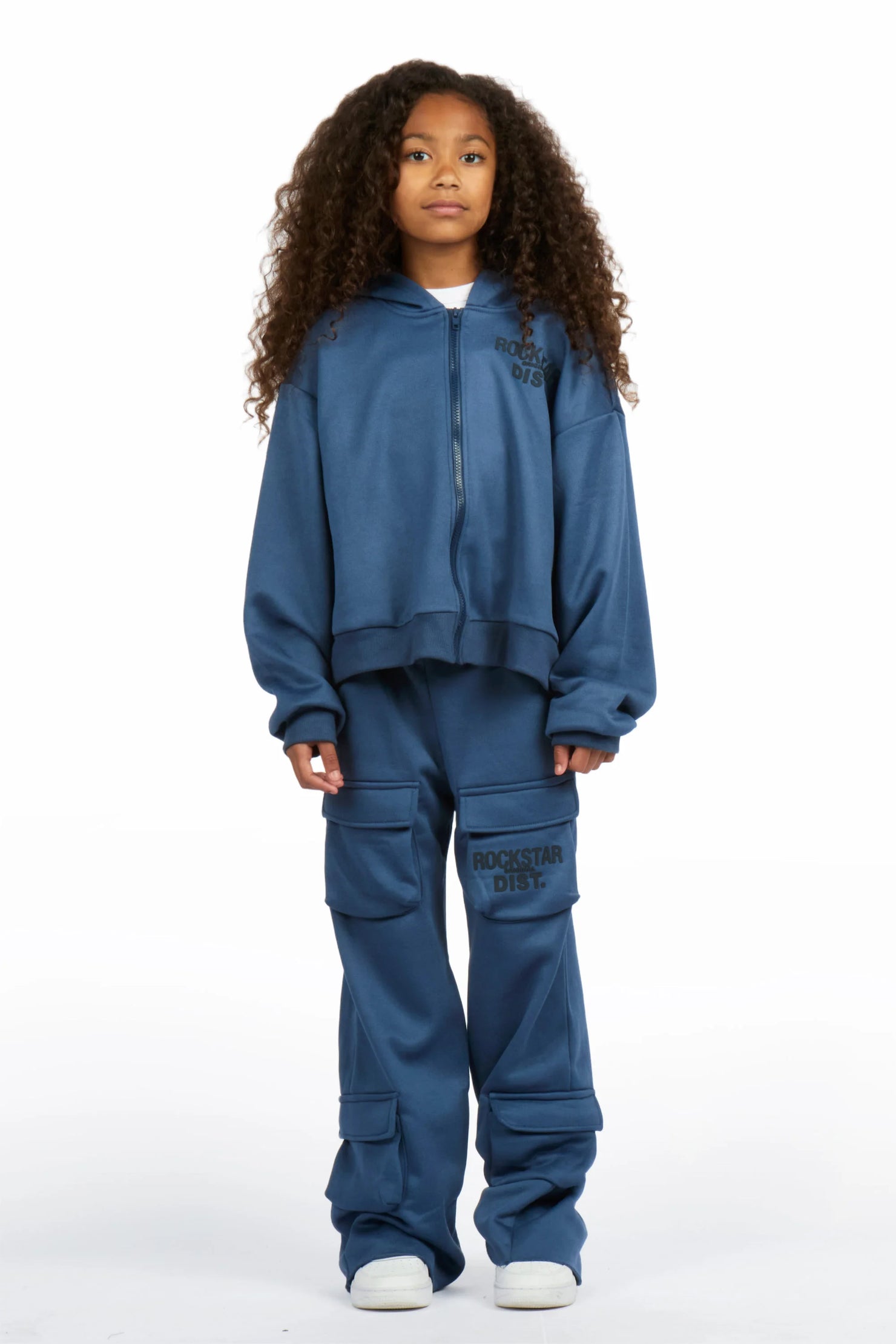 Girls Mauricia Navy Crop Baggy Track Set