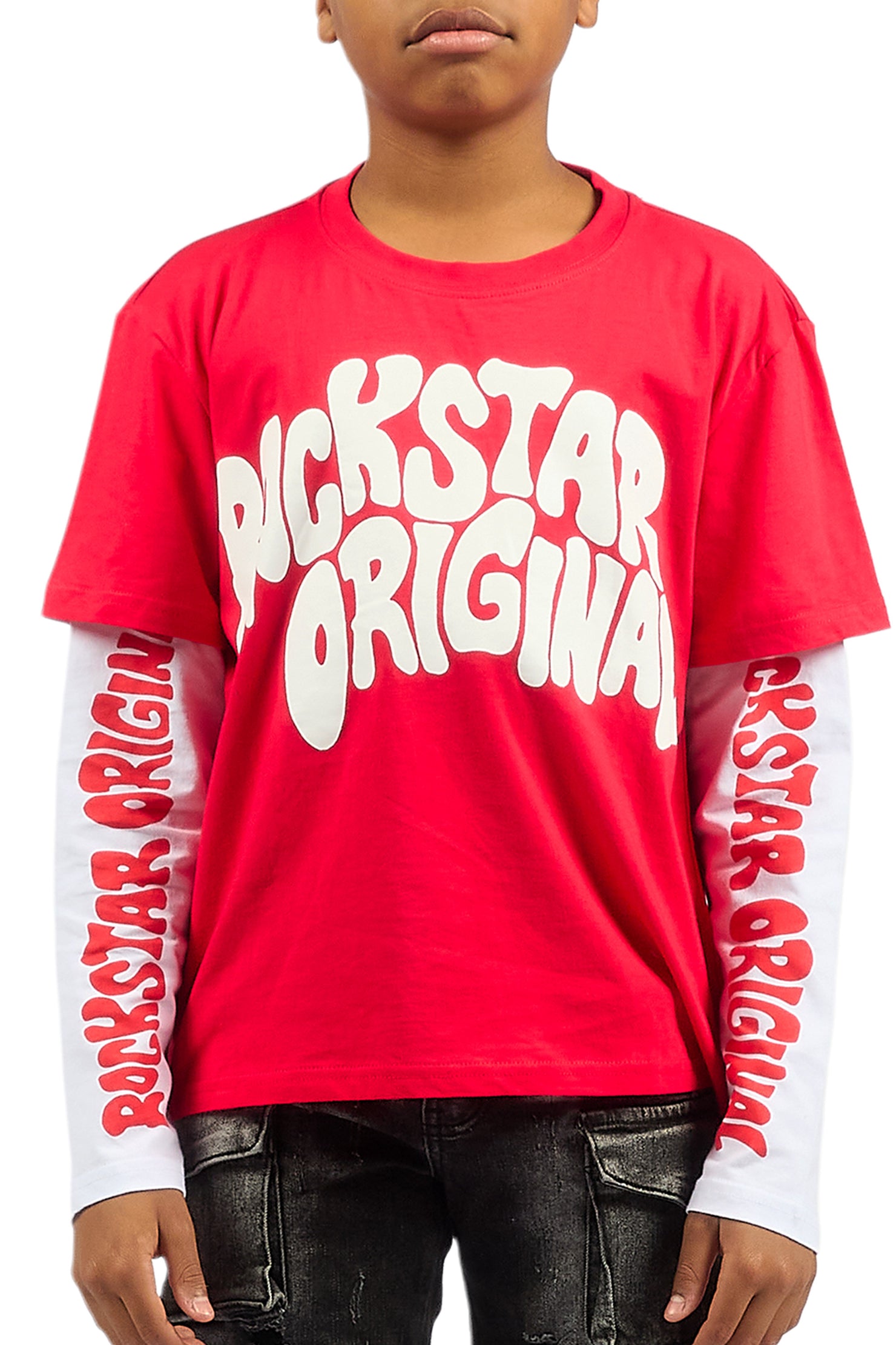 Boys Monit Red/White Double Layer Graphic T-Shirt