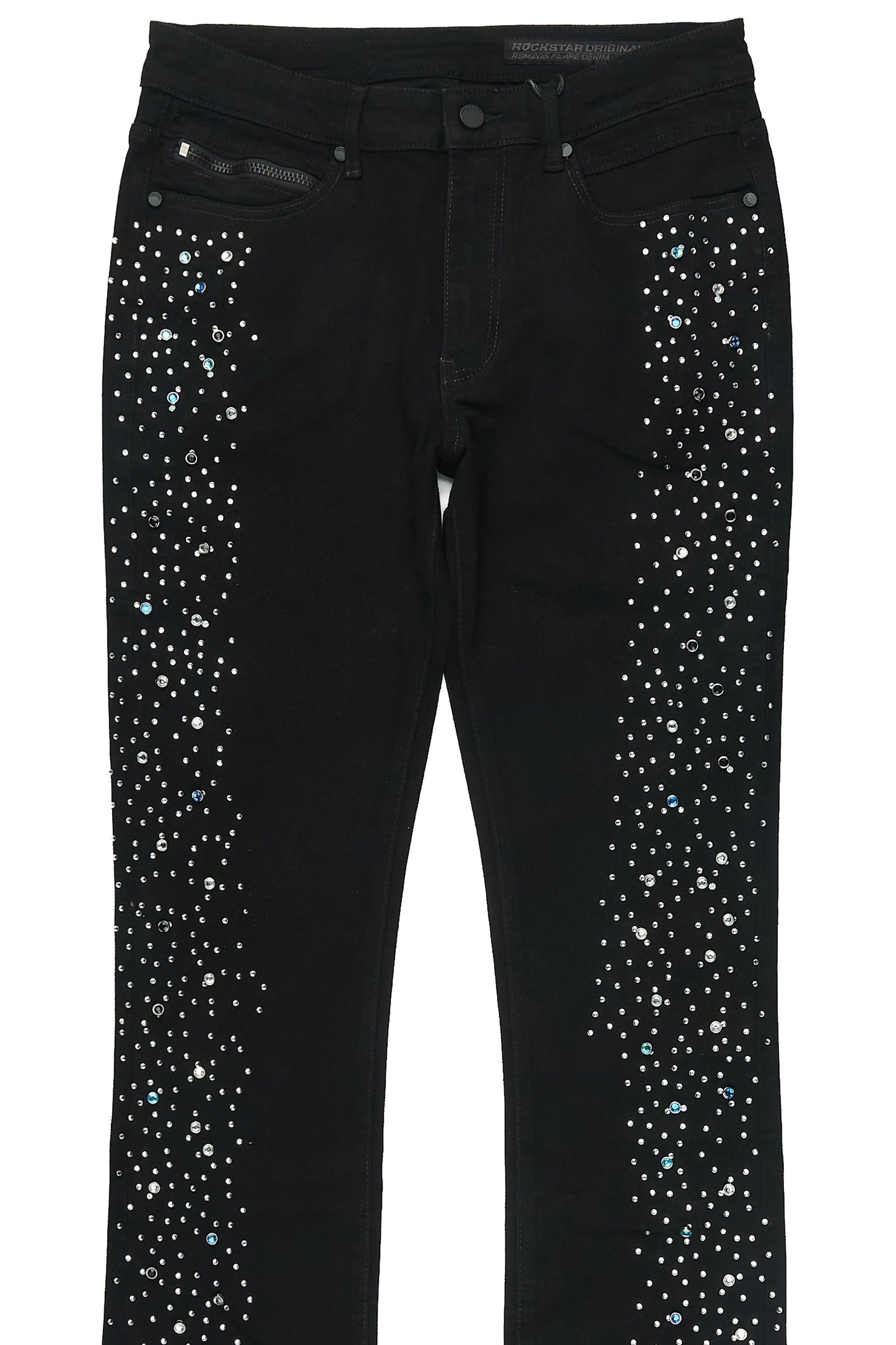 Monty Jet Black Rhinestone Studded Stacked Flare Jean
