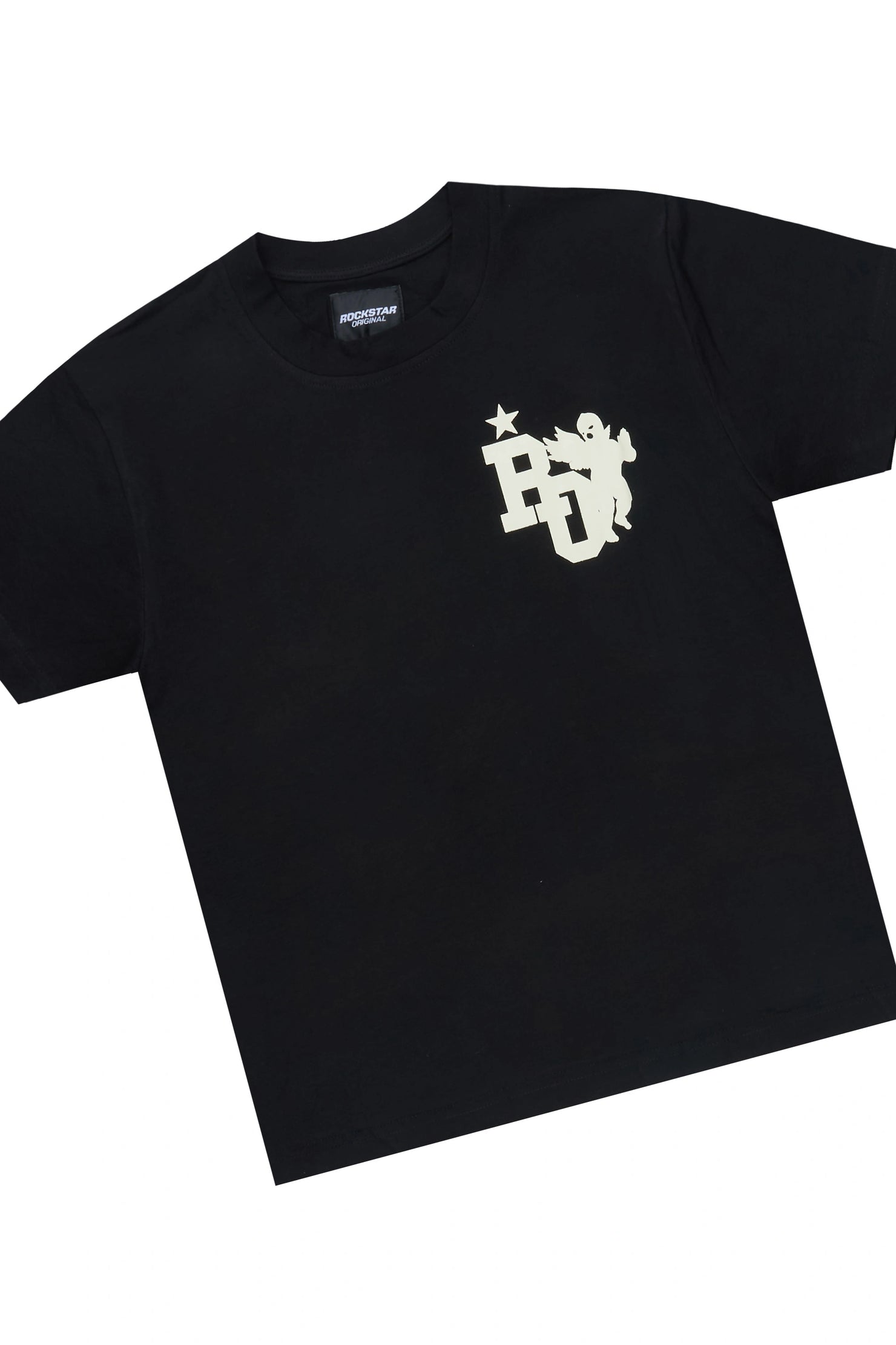 Boys Plutix Black/Cream Graphic T-Shirt/Short Set