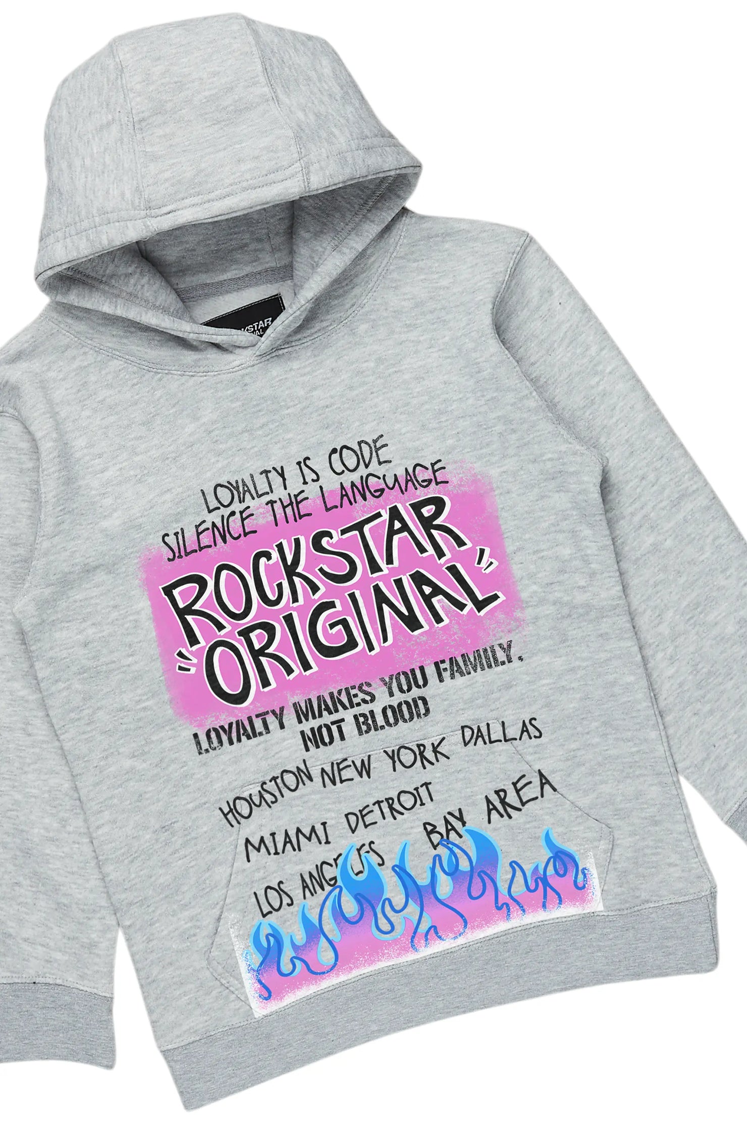 Boys Beno Heather Grey Hoodie/Stacked Flare Jean Set