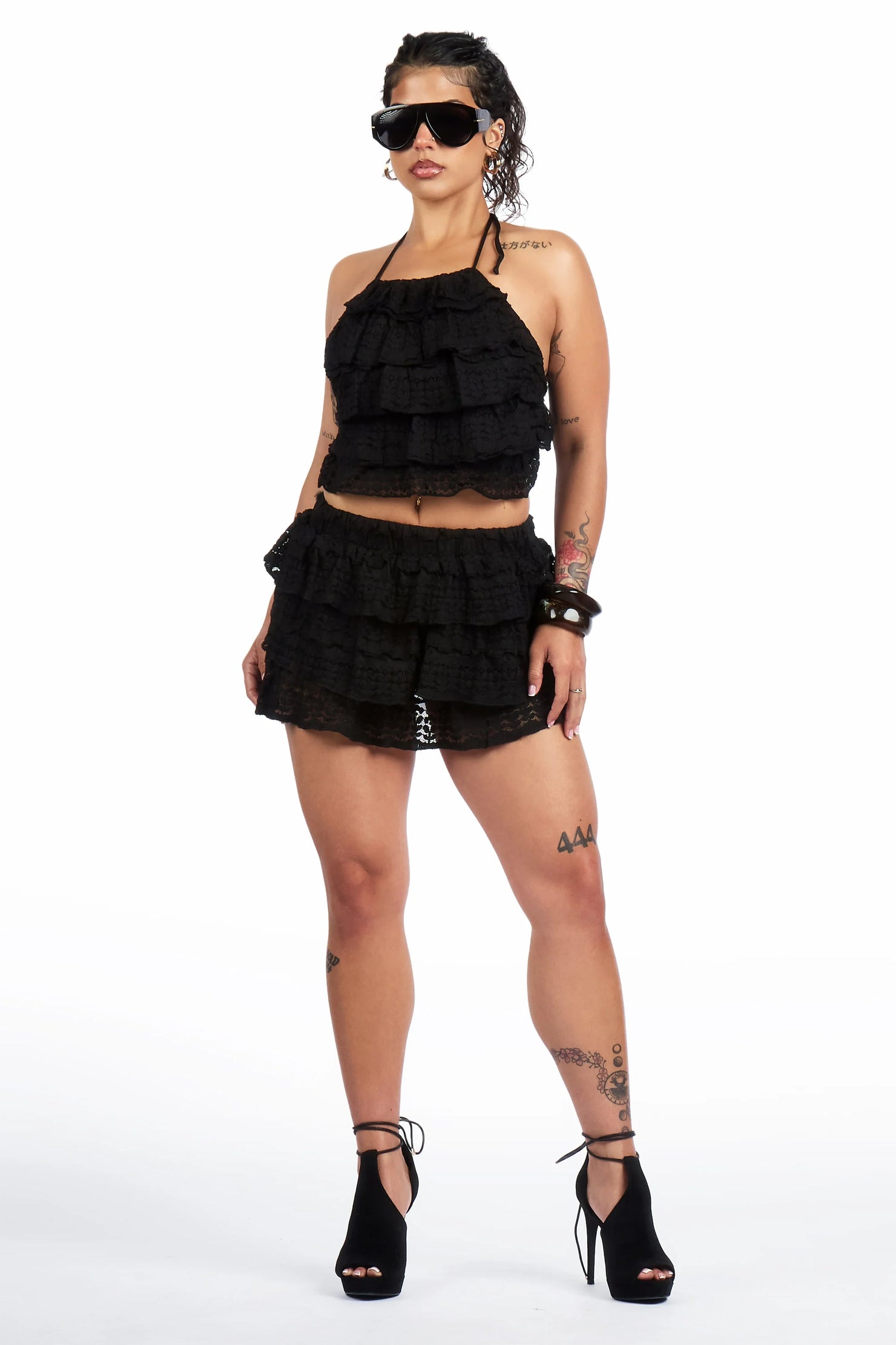 Lace-Up Black 2 pc Skort Set