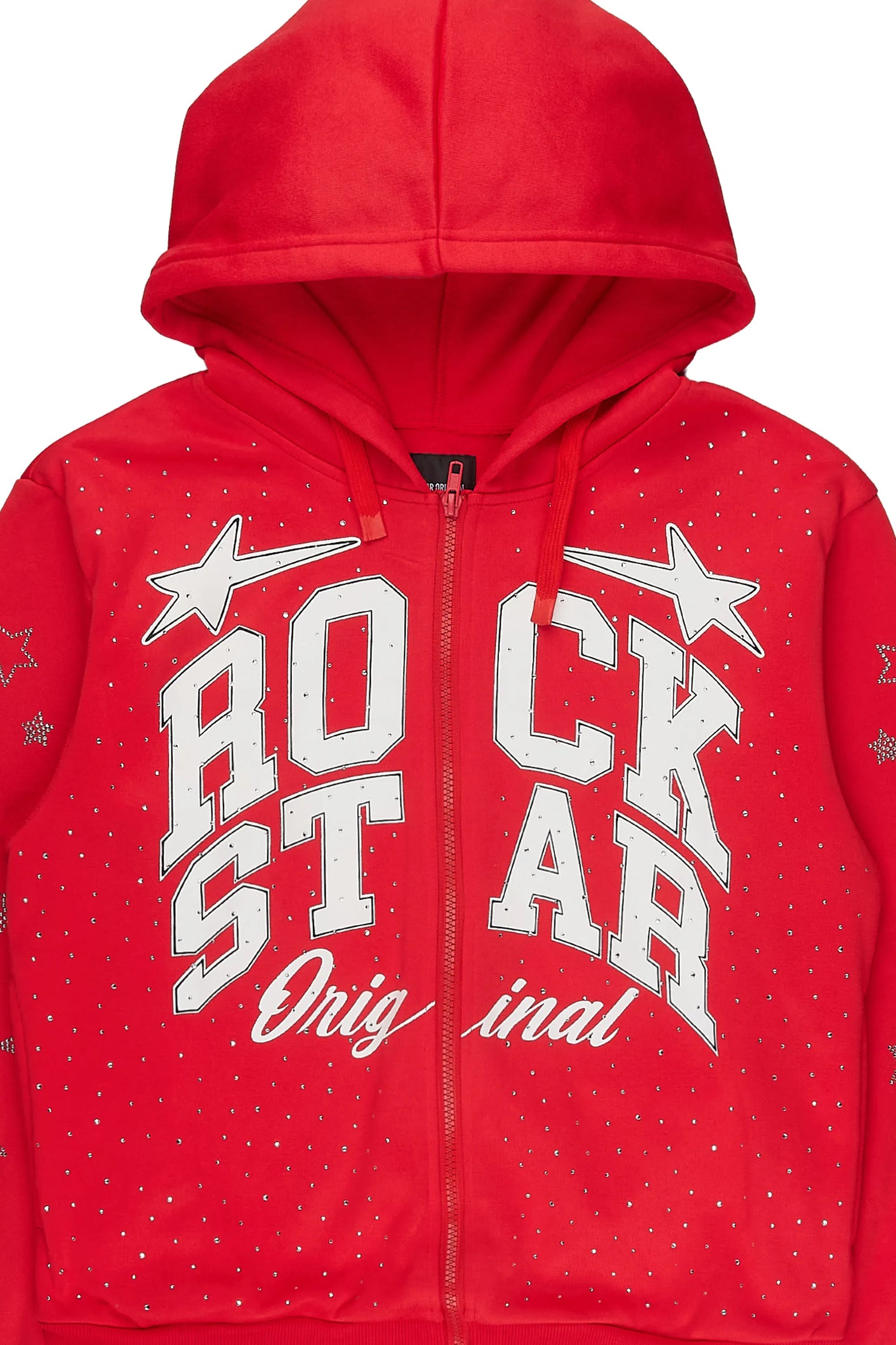 Flaveya Red Rhinestone Zip Up Hoodie