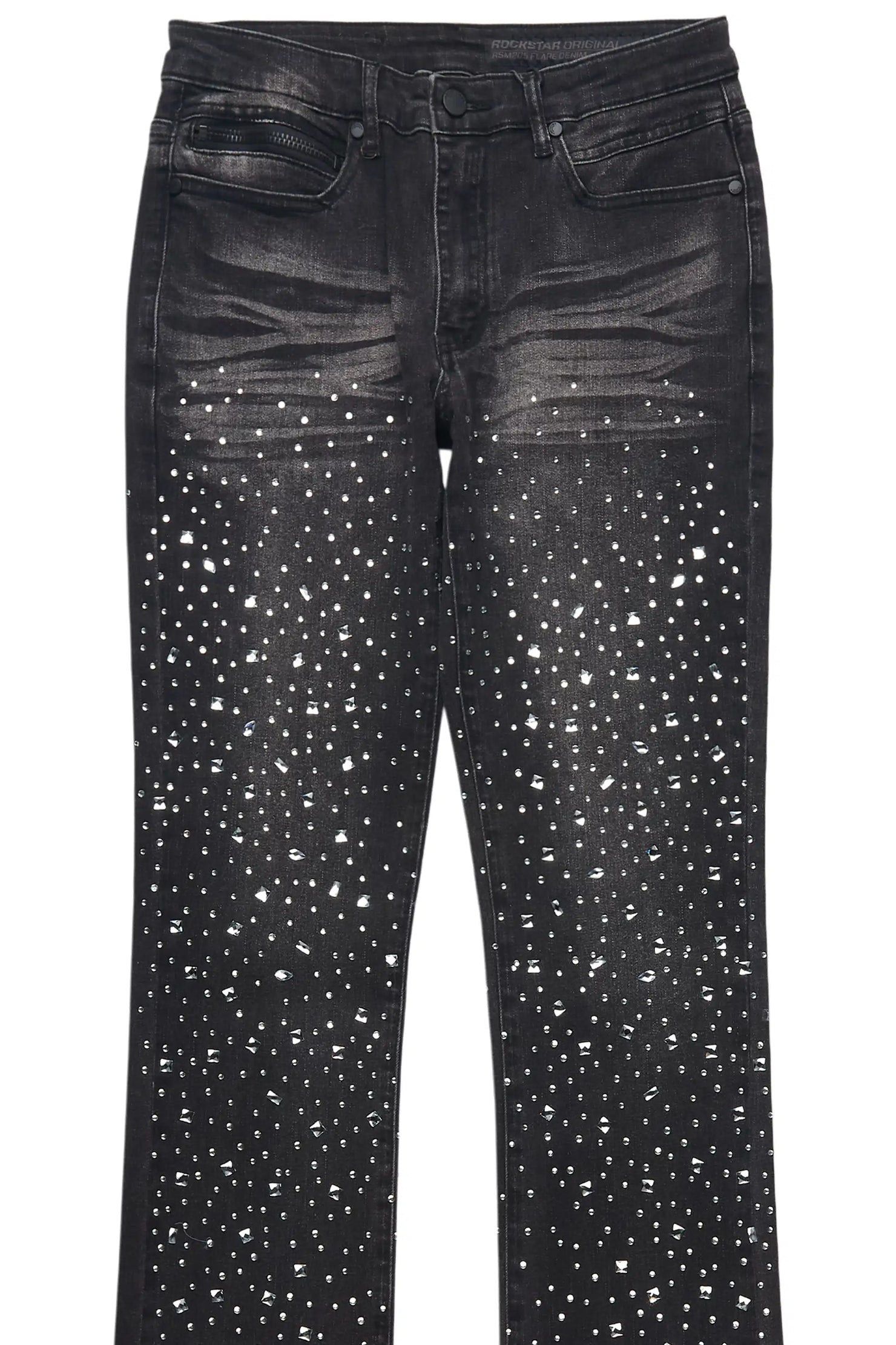 Twinkle Dark Grey Rhinestone Stacked Flare Jean