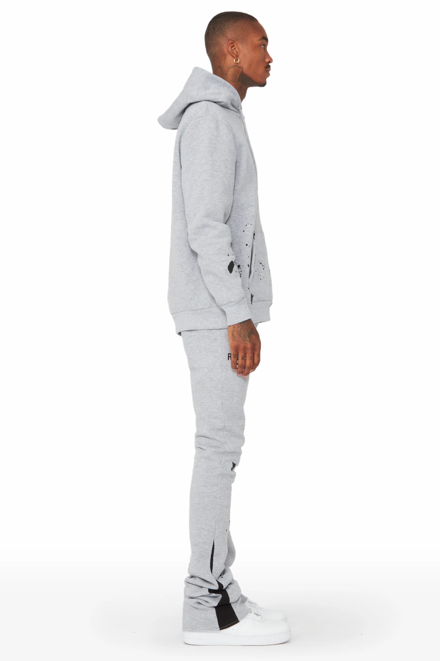 Raffer Grey/White Hoodie/Super Stacked Flare Pant Set